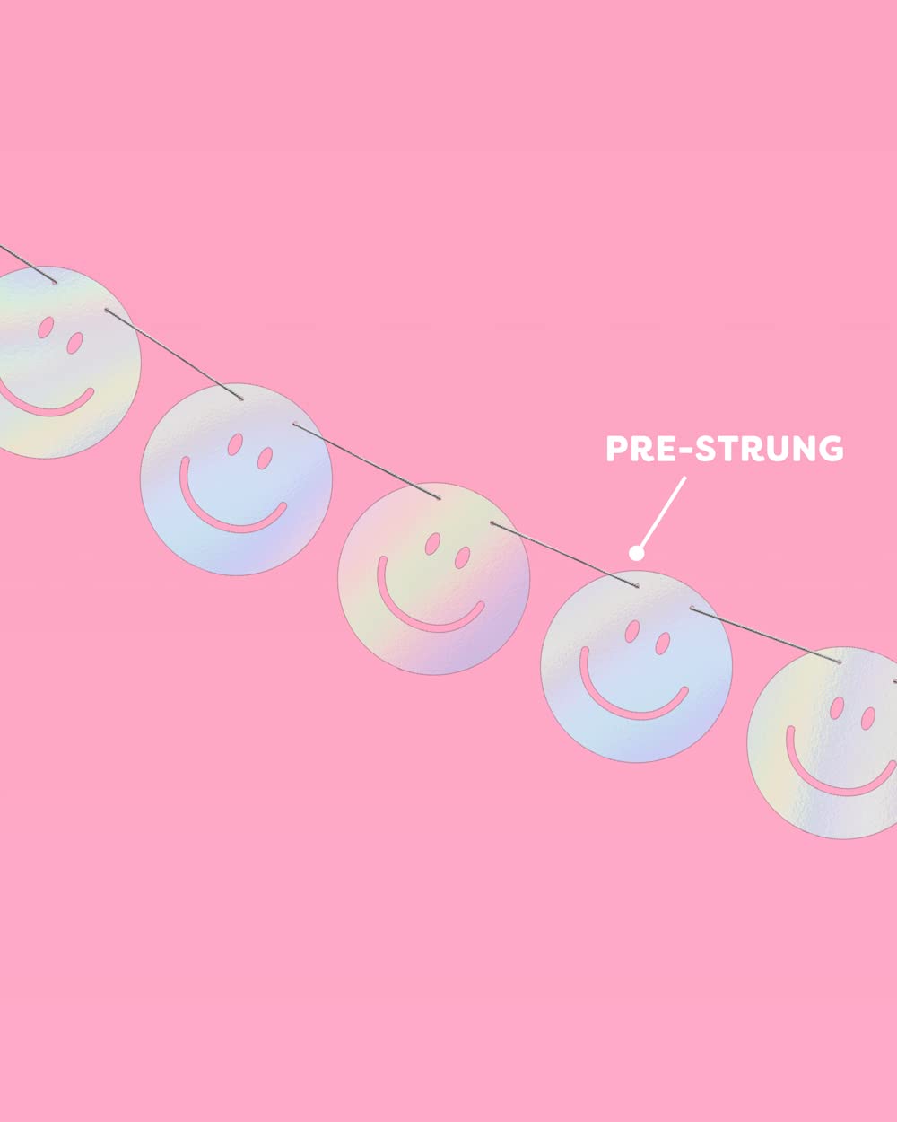 Iridescent Fetti Smiley Banner - 5 Ft Happy Pastel Birthday Party Decorations | Cute Bachelorette Party, Baby Shower & Wedding Decor | Perfect for Indoor & Outdoor Celebrations
