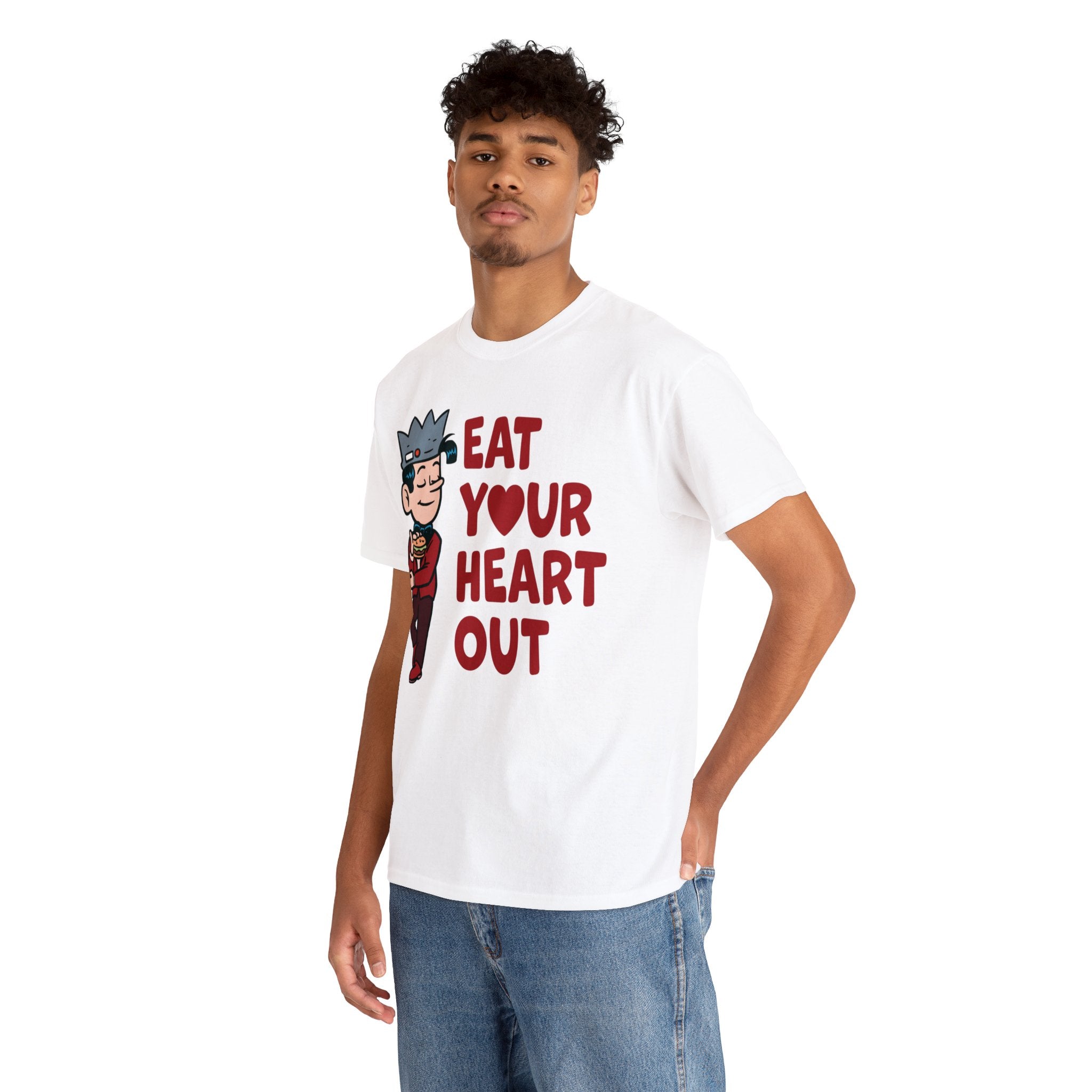 Jughead Eat Your Heart Out Graphic T-Shirt - Unisex Heavy Cotton Tee in 12 Colors | Bite Size Jughead Design | Casual Wear & Archie Comics Fan Merchandise