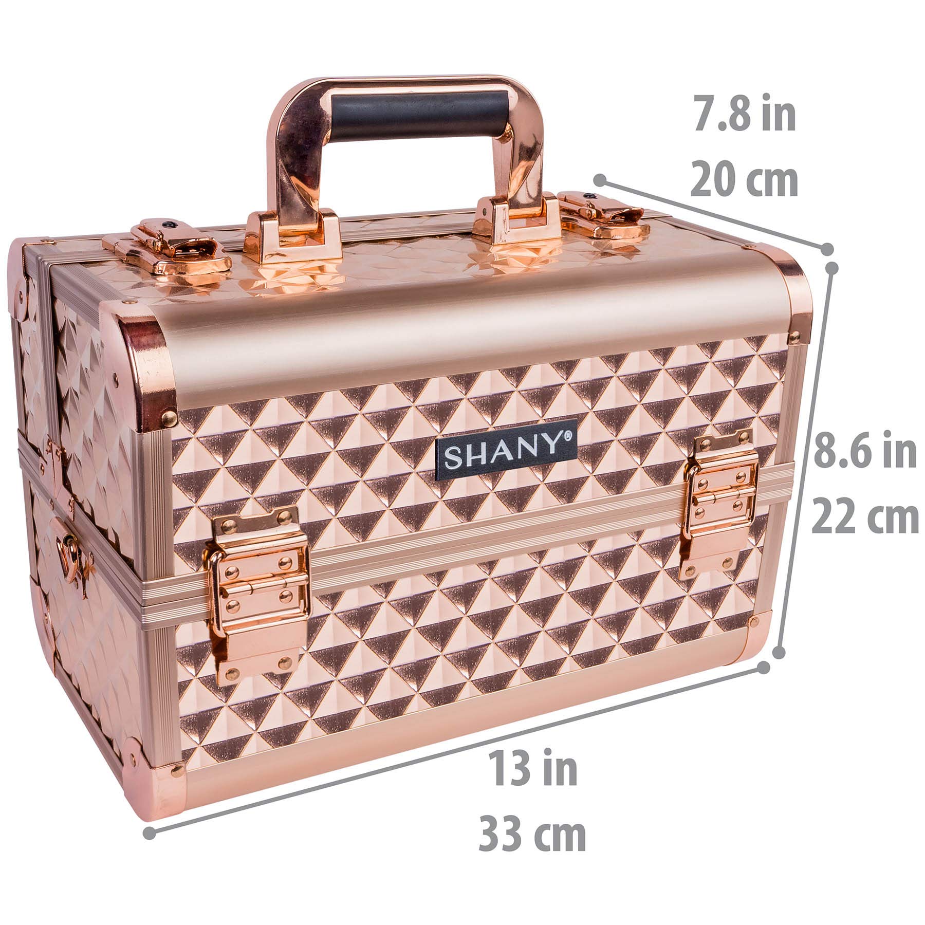 SHANY Premier Fantasy Professional Makeup Train Case - Portable Cosmetic Organizer with 3 Trays, Lock, Brush Holder & Mirror - Rose Gold | Perfect for Travel, Salon & Home Makeup Storage