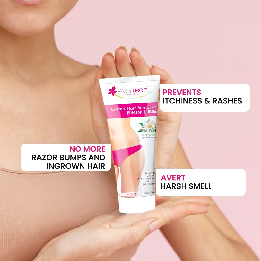 Everteen Bikini Line Hair Removal Cream - Pack of 2 (50g Each) for Sensitive Skin, Underarms & Bikini Area | Painless Hair Remover for Women | Smooth Skin at Home or Before Beach Vacation