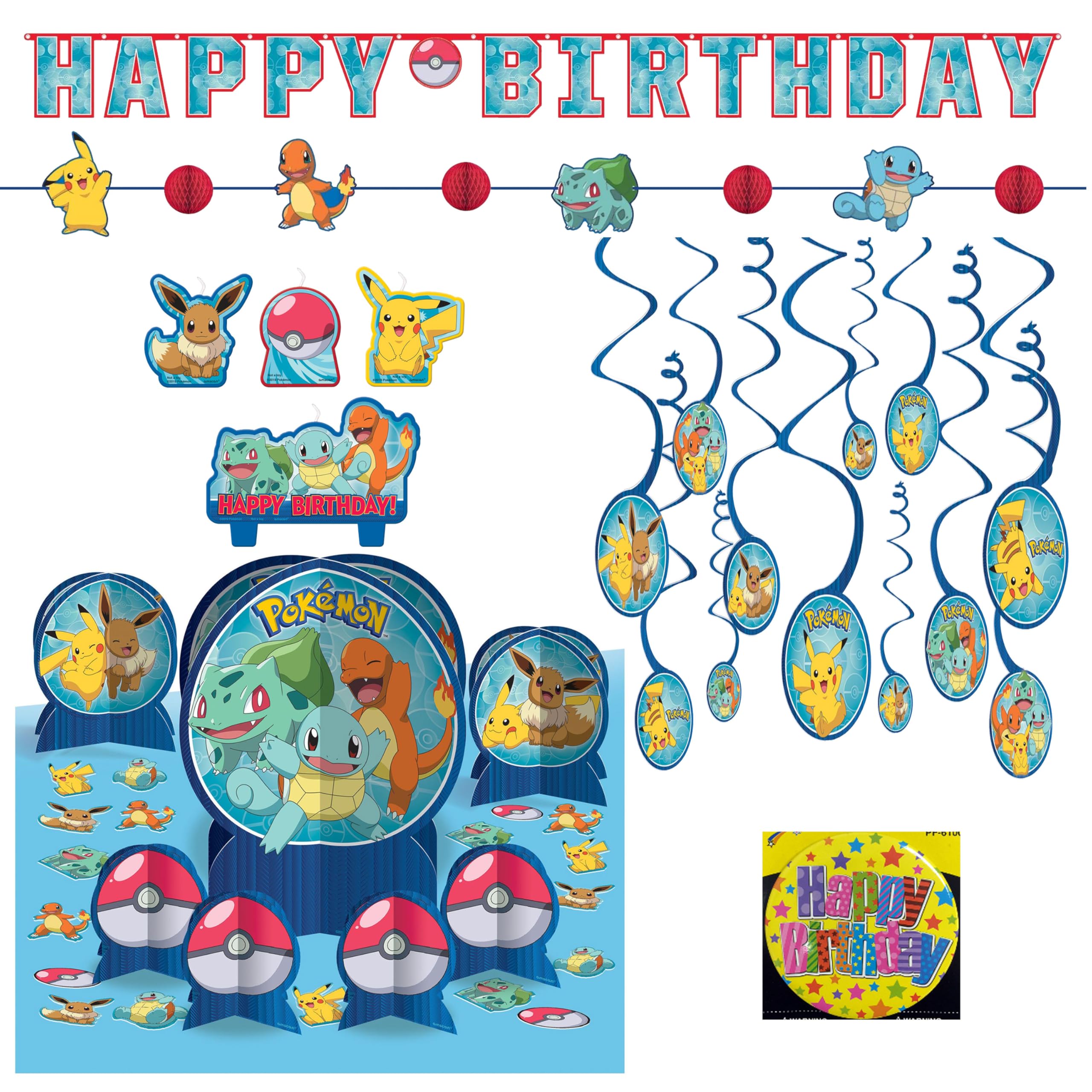 Pokémon Birthday Party Supplies & Decorations Set - Includes Banner, Swirls, Centerpiece, Candle Set for Kids' Themed Parties | Perfect for Pokémon Birthday Celebrations, Baby Showers & Game-Themed Events