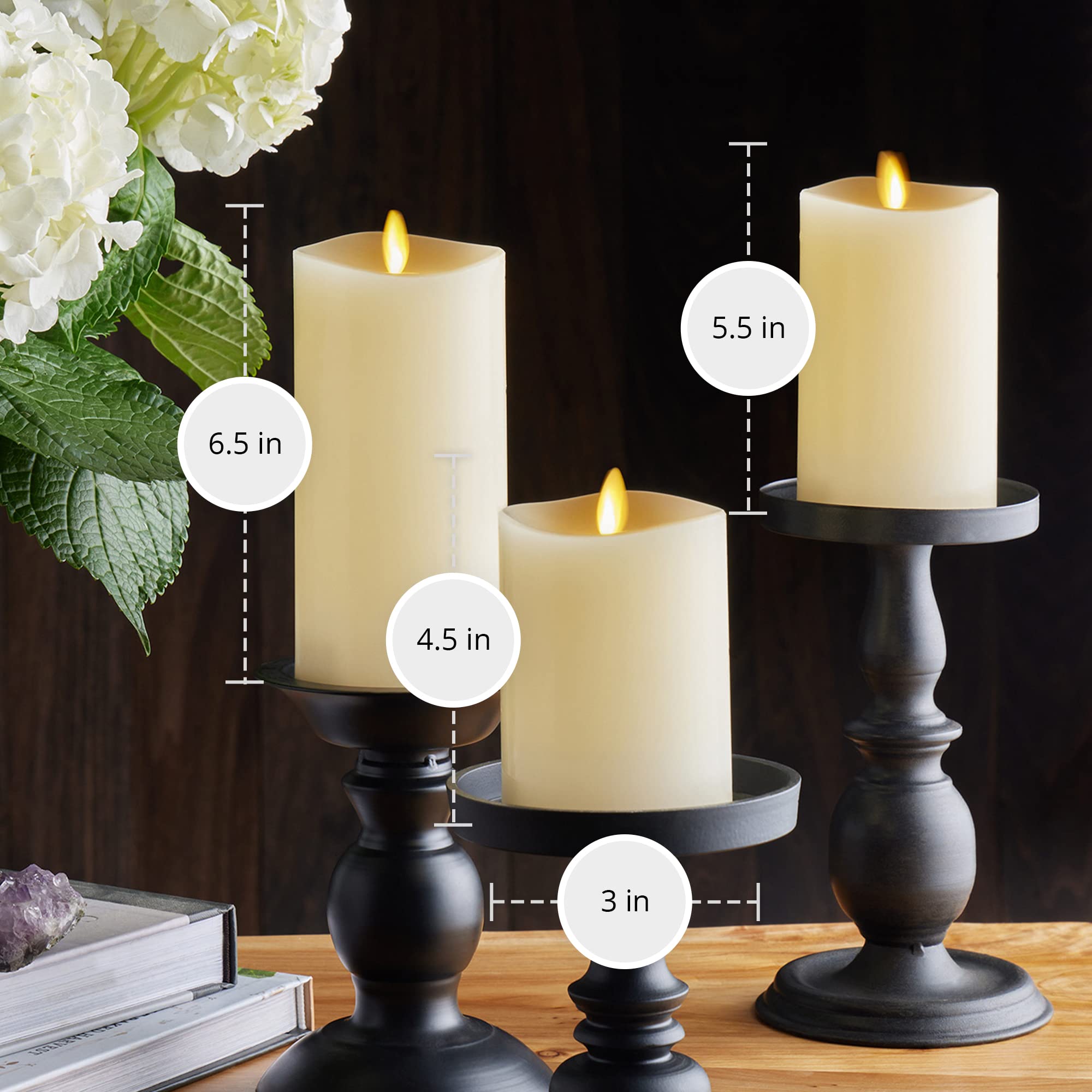 Luminara Realistic Flameless LED Candles - Set of 3 Ivory Pillar Candles with Remote Control, Moving Flame Effect, Timer & Melted Wax Design | Battery Operated, Safe for Home Decor, Weddings, Dining & Relaxation
