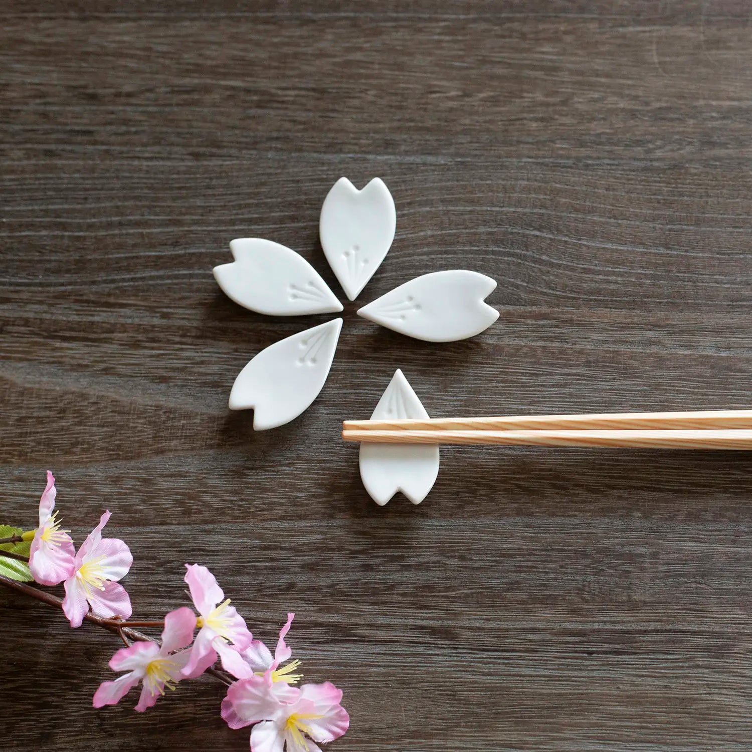 Hiracle Sakura Porcelain Chopstick Rests - Japanese Cherry Blossom Chopstick Holders for Sushi, Asian Dining & Home Decor - Set of 6 Elegant Tableware Accessories