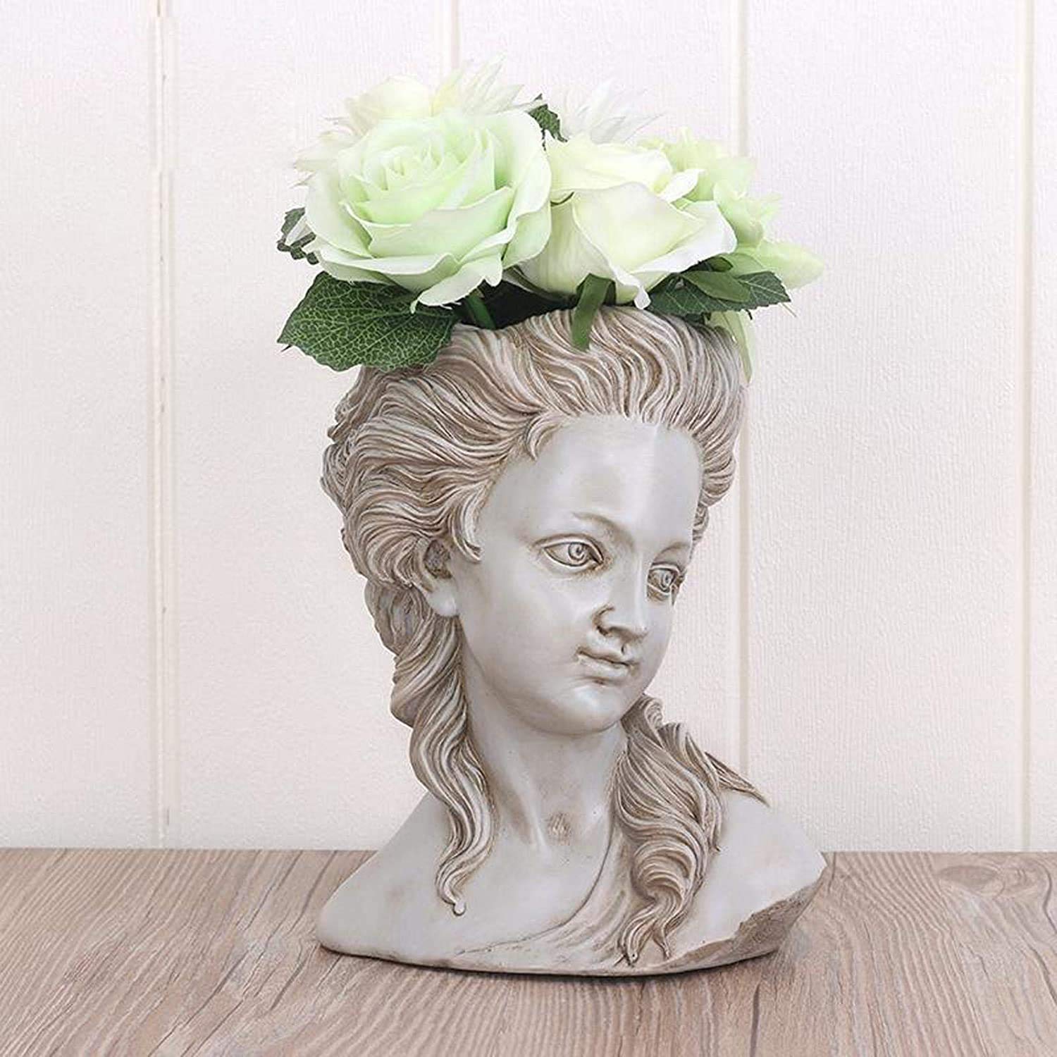 Resin Flower Pot with Face Design - Succulent Planter, Fairy Girls Face Vase for Table & Room Decor - Grey | Perfect for Home, Office, and Gift Giving