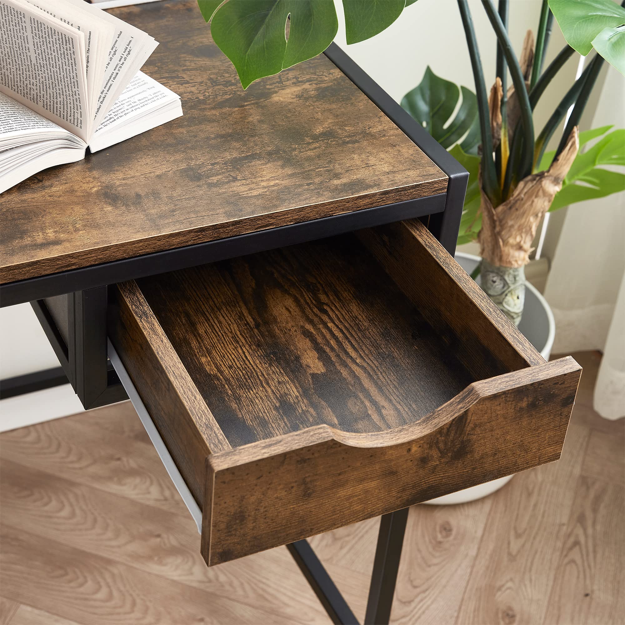 Suprima® Office Desk with Drawer - Hickory Teak Wooden Computer Workstation for Home & Office Use