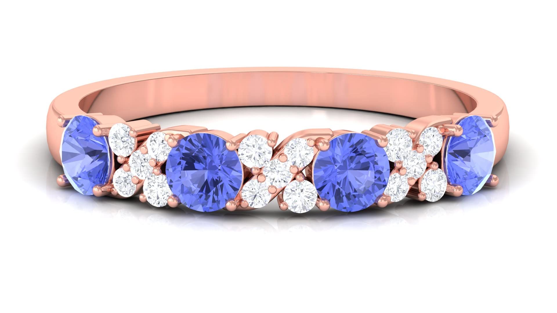 1 CT Tanzanite and Diamond 14K Solid Gold Ring for Women - Elegant Half Eternity Band, Perfect for Anniversary, Engagement & Special Occasions