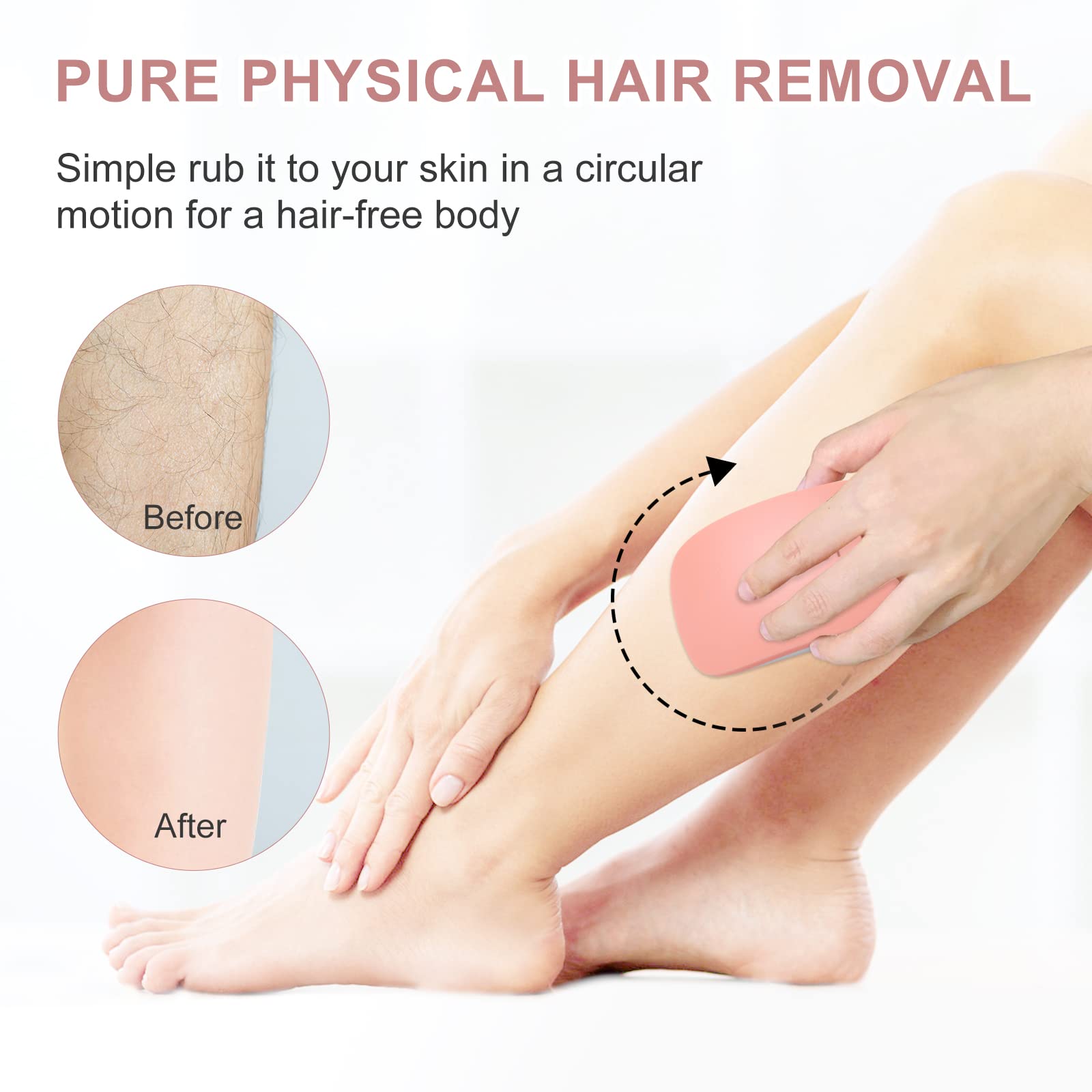 Simpout Crystal Hair Eraser for Women & Men - Painless Exfoliation & Hair Removal Tool for Arms, Legs & Back | At-Home Hair Removal Solution for Smooth Skin (Pink) | Perfect for Pre-Beach Prep & Post-Waxing Care