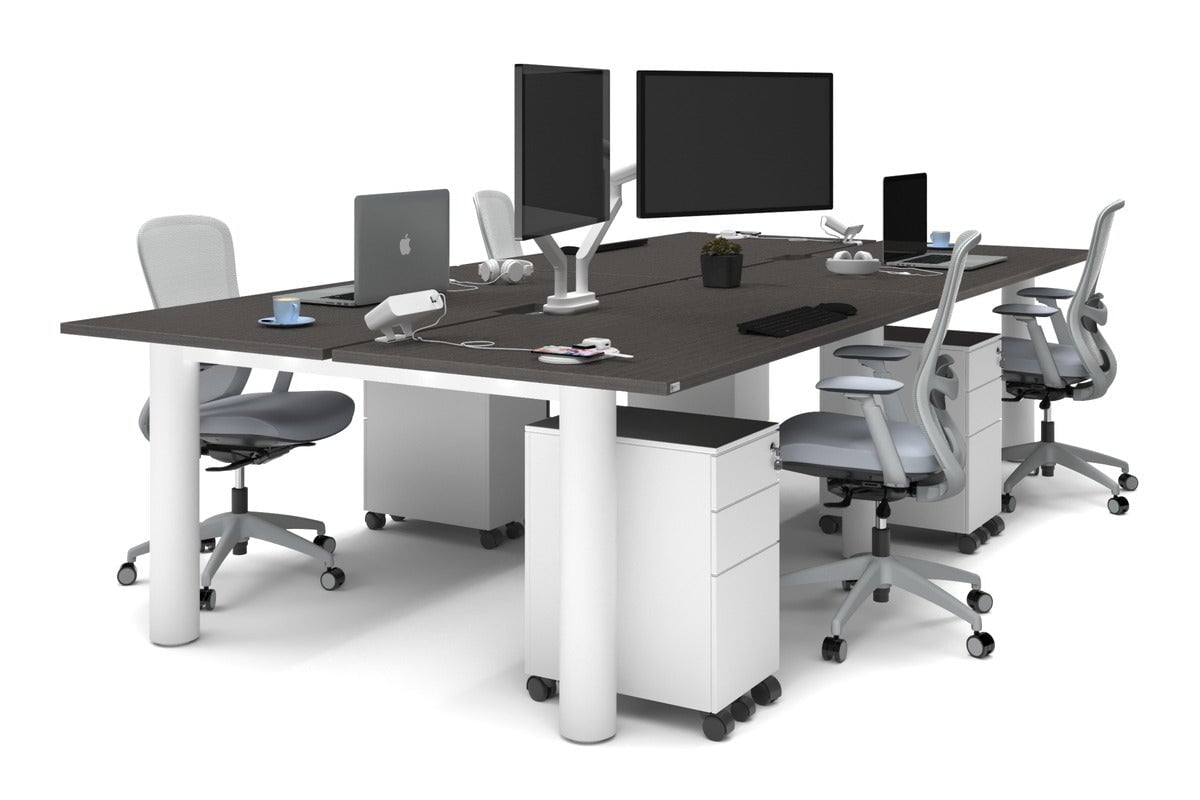 Quadro Cylinder Leg 4-Person Office Workstation Desk - 1600L x 800W with Cable Management - Modern Office Furniture for Team Collaboration & Productivity