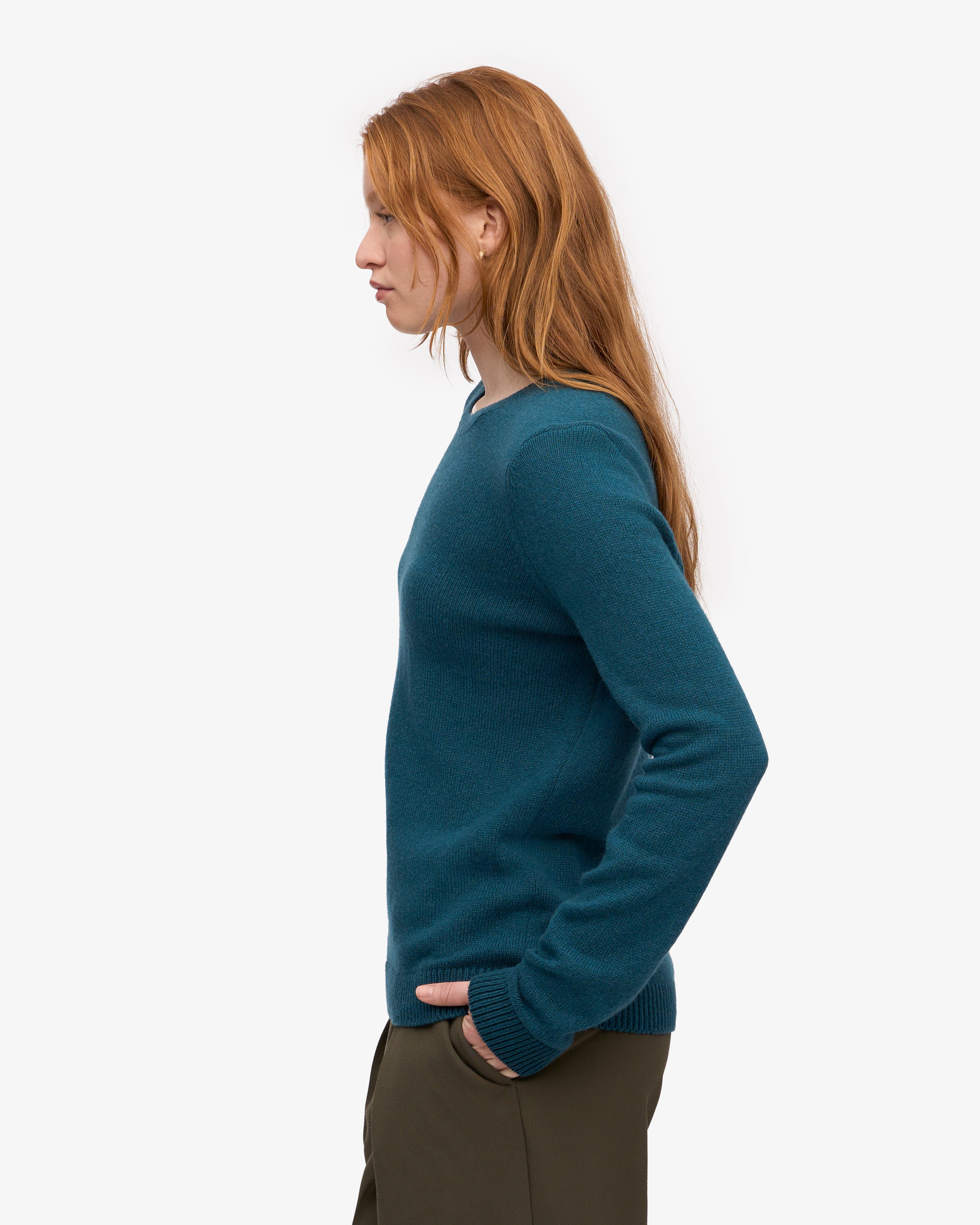Women's Classic Merino Wool Crew Neck Sweater - Soft & Warm Winter Knit Pullover - Ocean Green - Perfect for Office, Travel & Casual Outfits