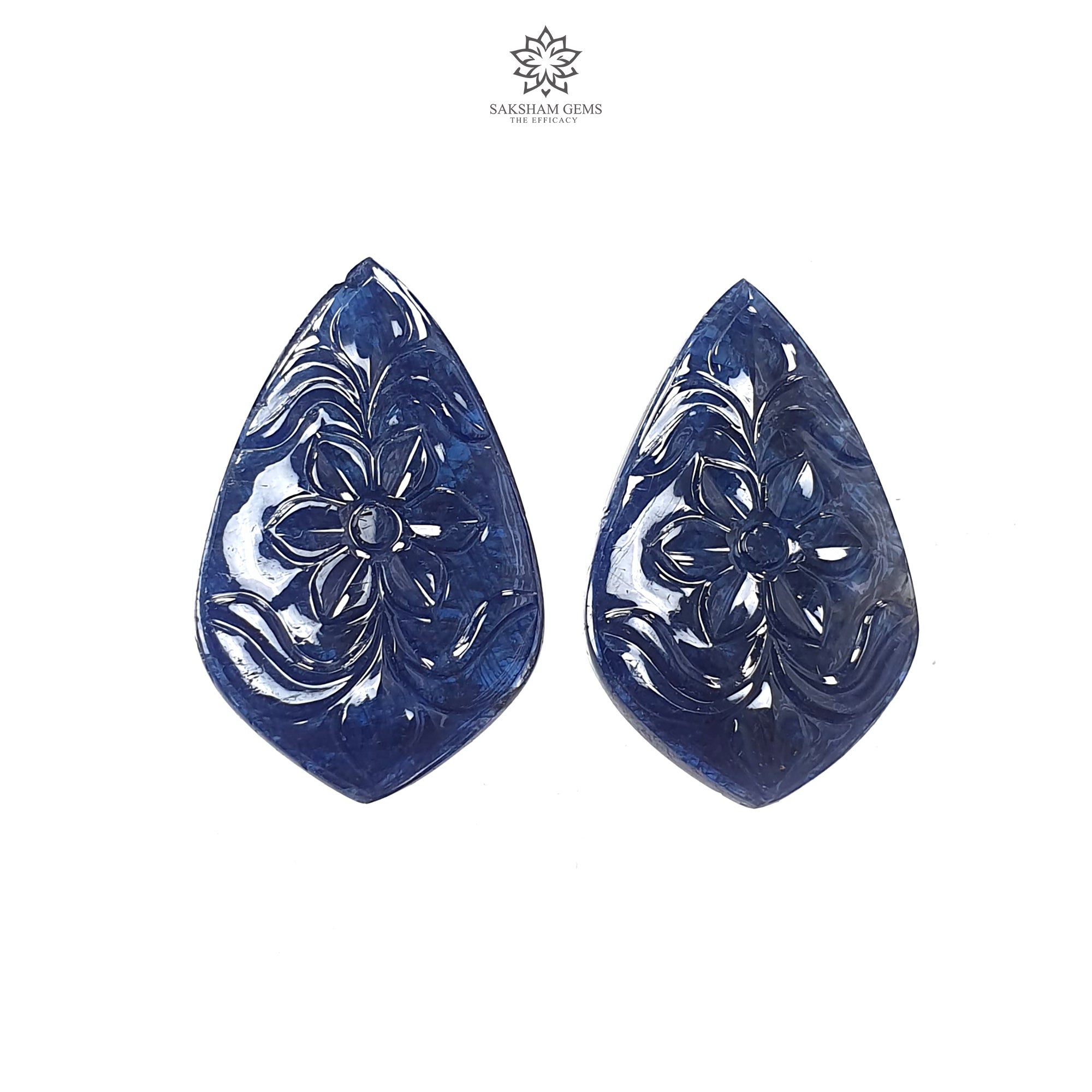 Natural Untreated Dark Blue Sapphire Gemstone Carving - 61.60cts Unheated Hand-Carved Fancy Shape (31x19mm) Pair | Perfect for Jewelry Making, Luxury Gifts & Gemstone Collections