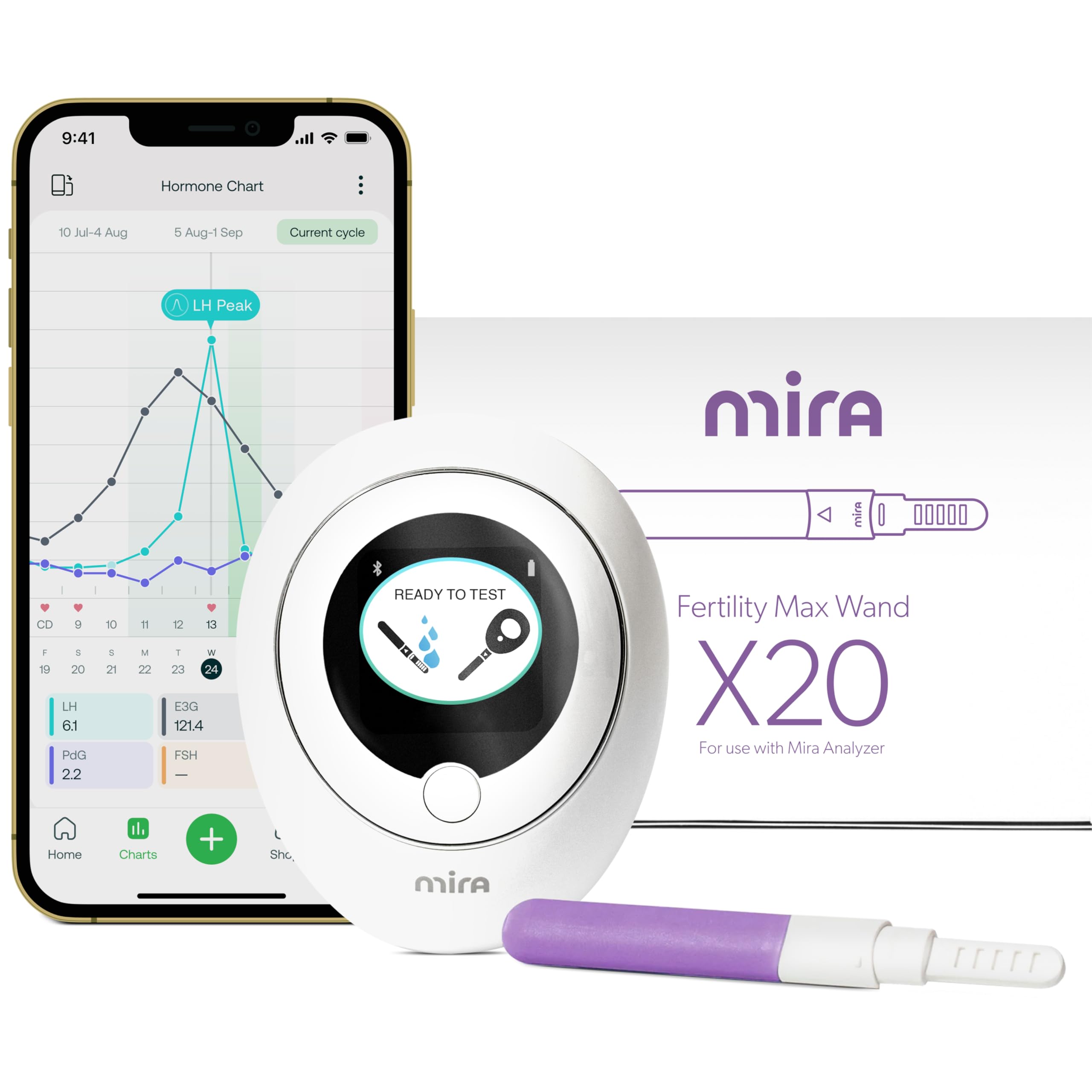 Mira Max Fertility Monitor & Ovulation Test Kit for Women – Track LH, PdG, E3G Hormone Levels Accurately | Digital Fertility Tracker with 20 Ovulation Test Strips | At-Home Ovulation Detection with Mira App | Perfect for Women Trying to Conceive or Tracking Fertility Cycles