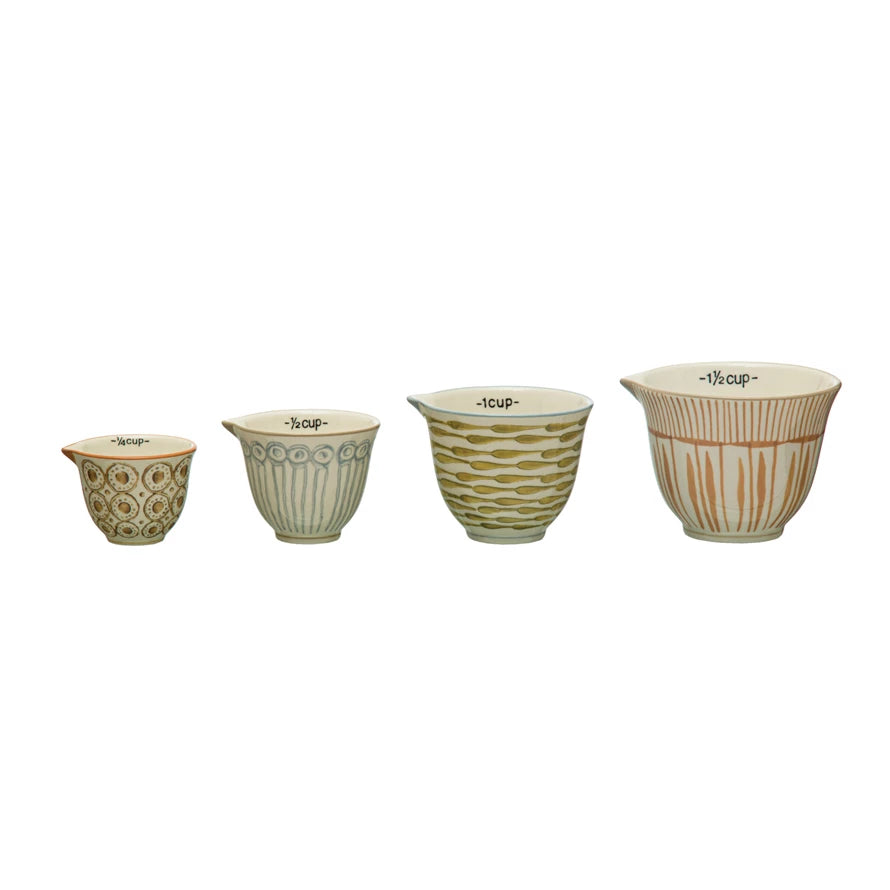 Premium 4-Piece Soft Neutral Stoneware Measuring Cups Set - Essential Baking & Cooking Tools for Home Chefs & Bakers