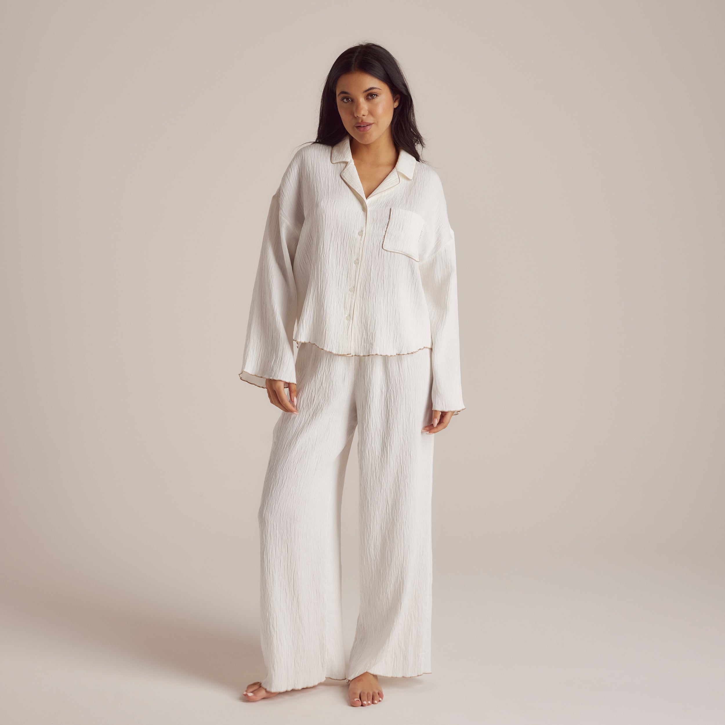 Soft Crinkle Cotton Pyjama Shirt for Women - Breathable White Sleepwear Top | Perfect for Loungewear, Sleepovers & Cozy Nights at Home