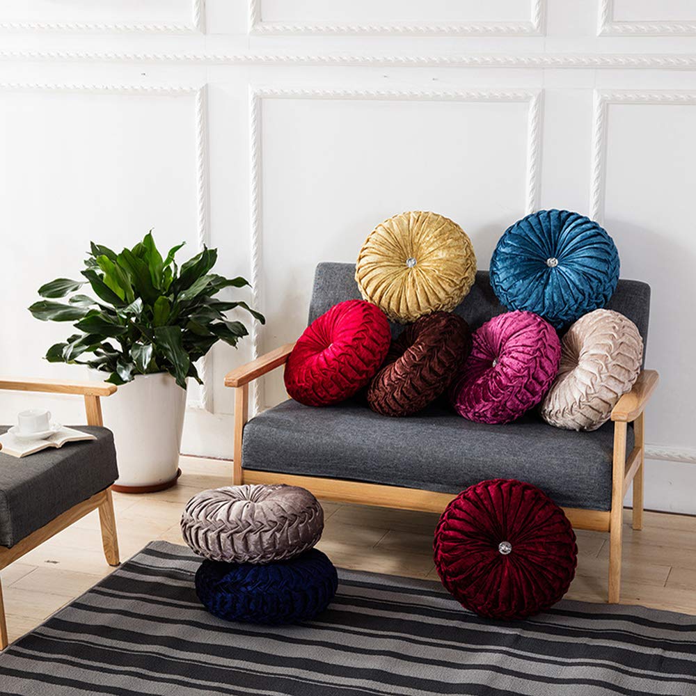Zituop 13.8-inch Round Velvet Throw Pillows - Pleated Cushion for Couch, Bed & Bedroom Decor - Pumpkin Shape Decorative Pillow (Grey) | Perfect for Sofa Accents, Living Room Styling & Cozy Home Decor