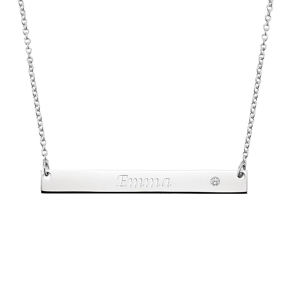 Personalized Engravable Bar Necklace with Genuine Moissanite - Elegant Jewelry Gift for Women, Anniversary, Birthday & Special Occasions