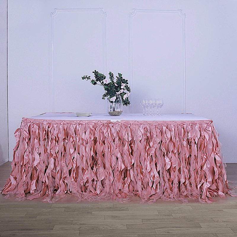 Elegant Taffeta Curly Table Skirt for Weddings, Parties & Events - Washable Polyester Table Cover with Ruffled Hem for Banquet Decorations