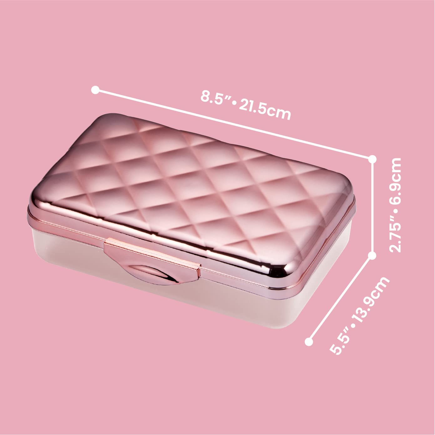 Durable Hard Plastic Pencil Case with Latch & Quilted Metallic Design - Rose Gold Pencil Box Holder for School, Office & Travel (Fits Pens, Markers, Crayons & Art Supplies)