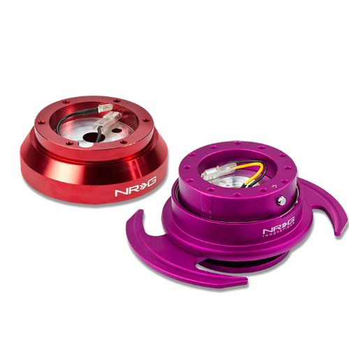 NRG Innovations SRK-140H-RD+650PP 6-Hole Aluminum Steering Wheel Quick Release Hub Adapter with Ball Bearing & Purple Handle - Compatible with Racing Simulators, Drift Cars & Custom Builds