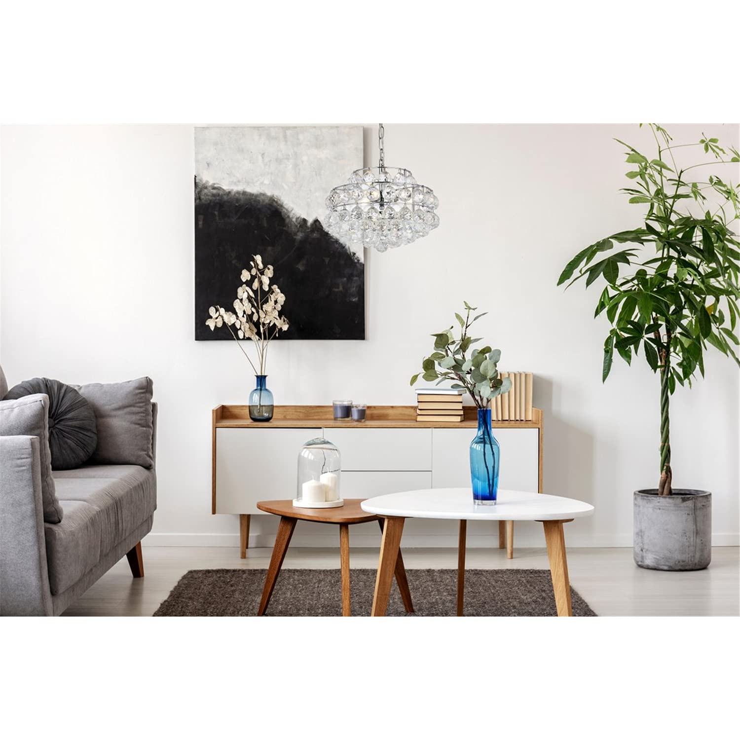 Modern Chrome 14-inch Savannah Pendant Light - Bright Indoor Ceiling Lighting for Living Room, Bedroom & Dining Room Decoration