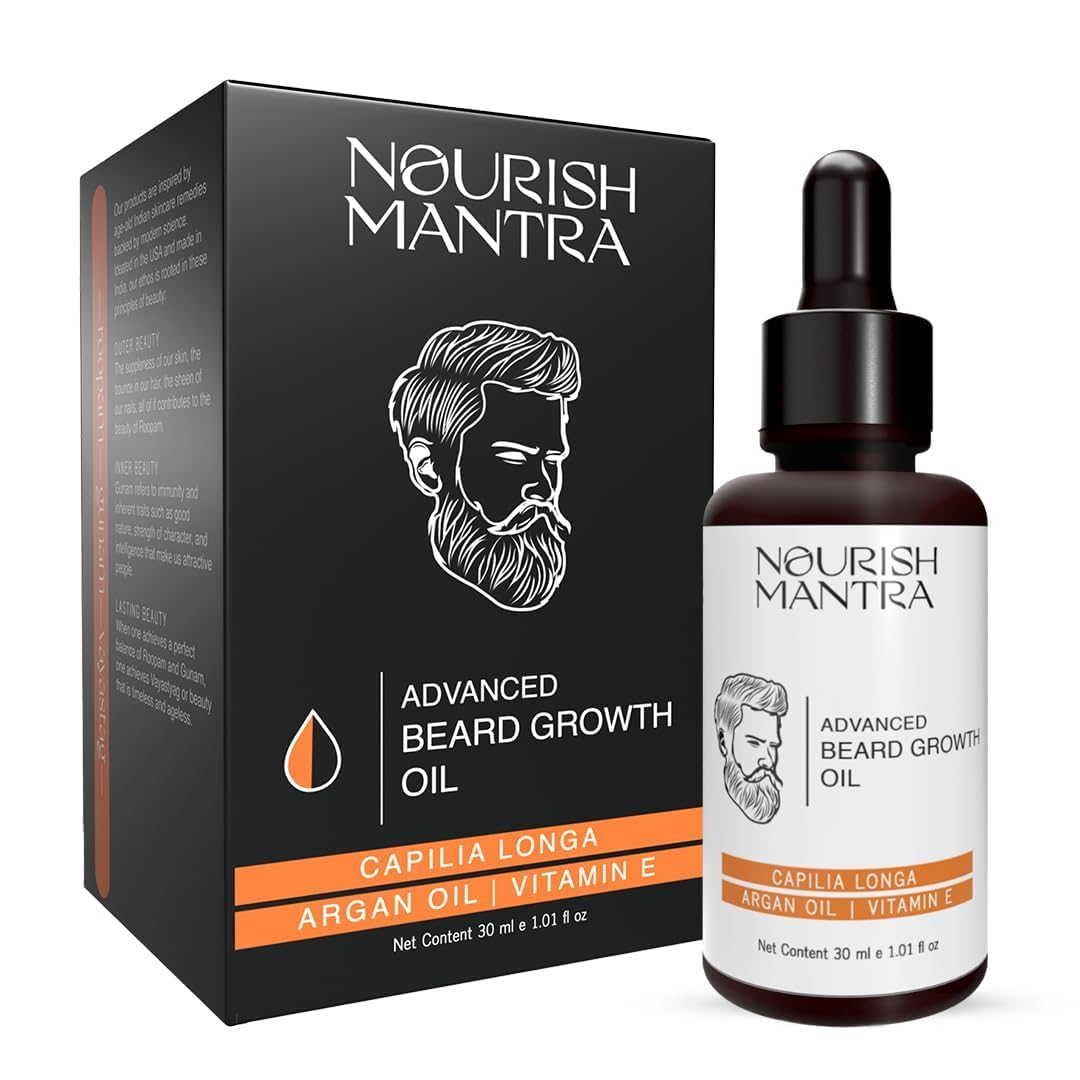 Premium Beard Growth Oil with Capilia Longa, Argan Oil & Vitamin E - Natural Formula for Thicker, Fuller & Healthier Facial Hair - 30ml (1.01 Fl Oz) - Ideal for Daily Grooming, Styling & Men's Beard Care Routine