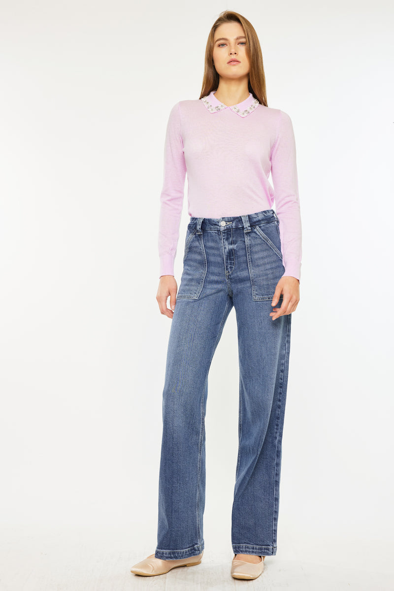 Astra High Rise Wide Leg Jeans for Women - Stretchy Comfort Denim Pants, Trendy Flared Trousers for Casual & Office Wear | Perfect for Everyday Outfits, Date Nights & Work Attire