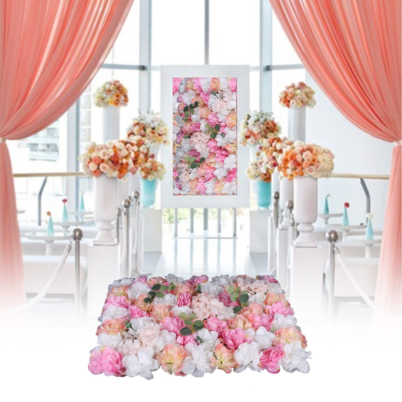 12 Pcs Artificial Silk Rose Flower Wall Panel - Romantic Wedding Backdrop, Party Decor, Floral Bouquet for Home, Garden & Event Decoration