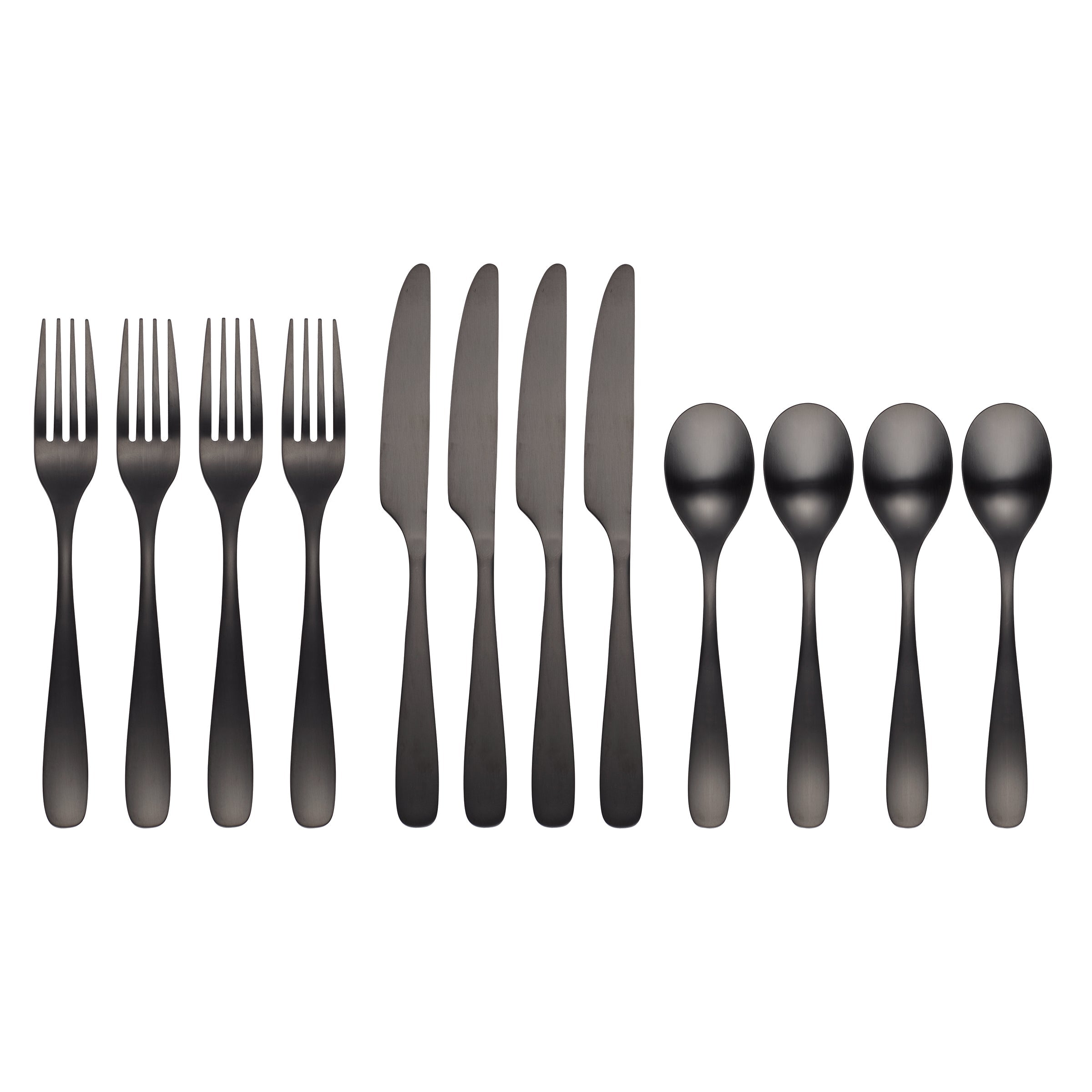 Eliana 12-Piece Black Satin Flatware Set - Elegant Stainless Steel Cutlery for Formal Dining, Dinner Parties & Special Occasions