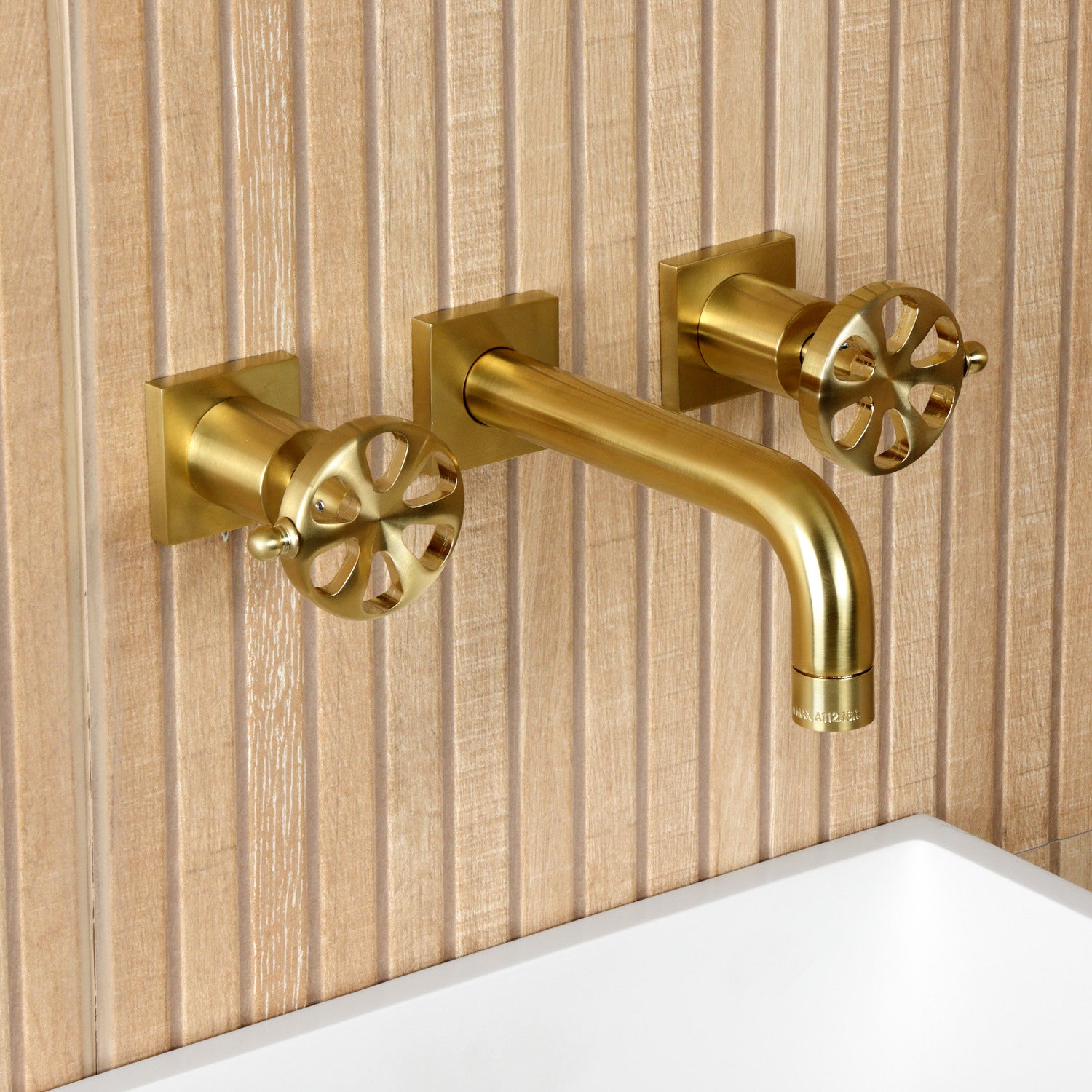 Belknap KS6127RX Brushed Brass Double Handle 3-Hole Wall Mount Bathroom Faucet - Perfect for Modern Bathroom Vanities and Powder Rooms