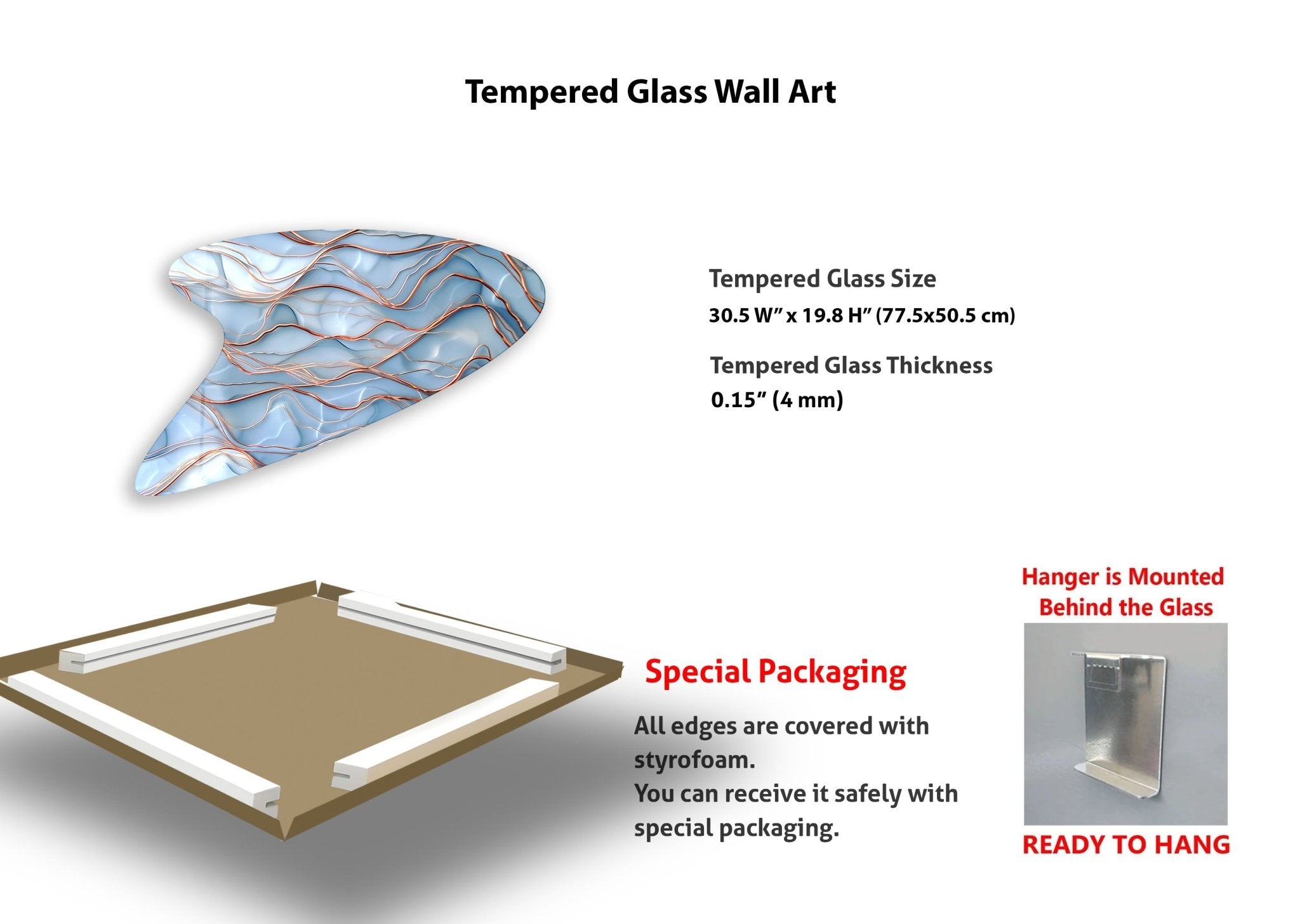 Abstract Light Blue Irregular Glass Wall Art - Modern Handmade Home Decor for Living Room, Bedroom, Office - Unique 3D Textured Glass Panel for Contemporary Interior Design
