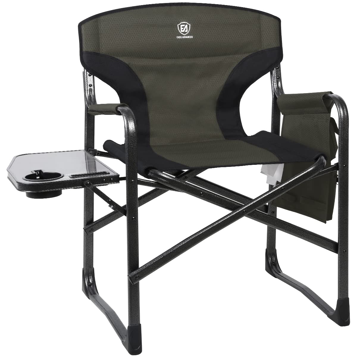 EVER ADVANCED Lightweight Folding Director's Chair - Portable Aluminum Camping Chair with Side Table & Storage Pouch - Heavy Duty Supports 350lbs for Outdoor, Beach, Picnic, and Backyard Relaxation