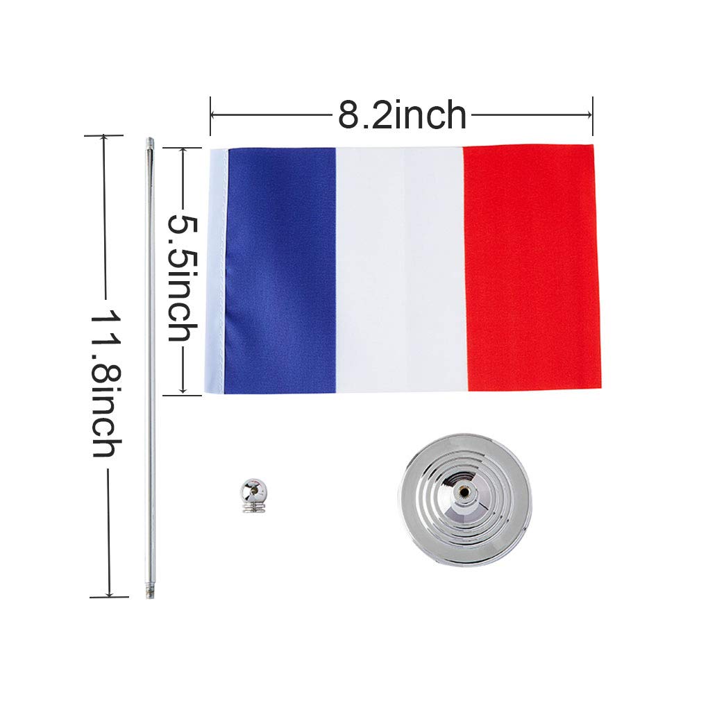 Mini French Flag Desk Decor - Small France Table Flags for Home, Office & Party Decorations - Perfect for National Day, World Cup & Patriotic Events