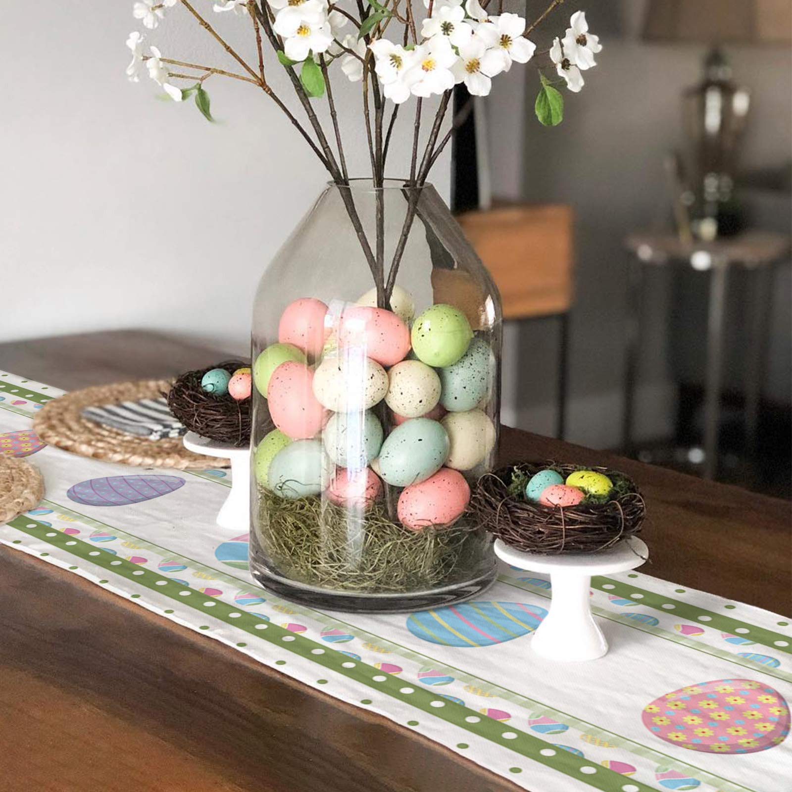 Easter Table Runner - Waterproof Spring Decorative Tablecloth for Easter Decorations, Holiday Party & Home Kitchen Dining - 13x108 Inches - Perfect for Easter Brunch, Spring Celebrations & Seasonal Home Decor
