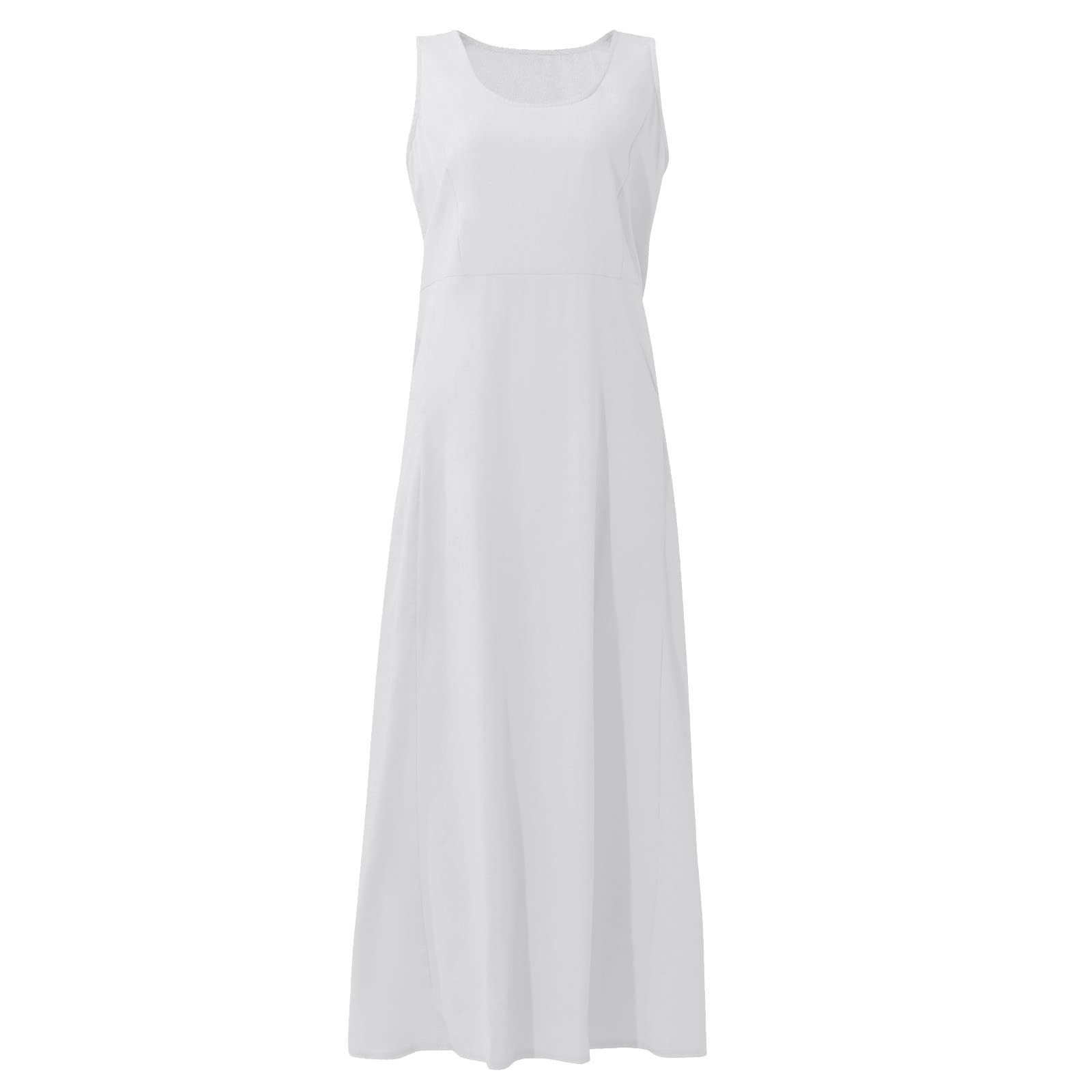 Women's Summer Casual Sleeveless Cotton Linen Dress with Pockets - Solid Neutral Colors for Beach, Vacation & Everyday Wear