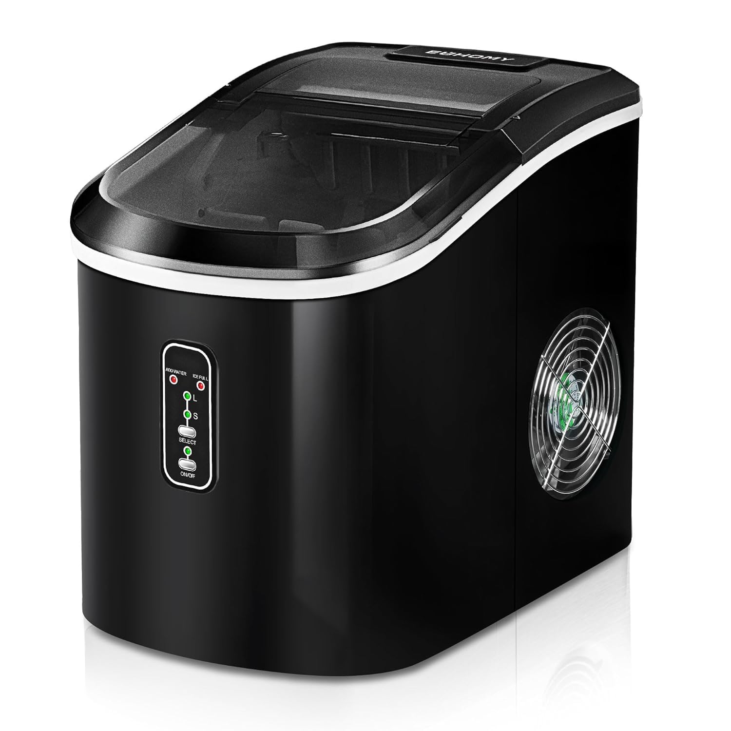EUHOMY Countertop Ice Maker Machine - 26 lbs Daily Output, Makes 9 Ice Cubes in 6 Minutes, Compact Electric Ice Maker with Ice Scoop & Basket for Home, Kitchen, Office, RV, Parties (Black) - Perfect for Cocktails, Beverages & Outdoor Gatherings