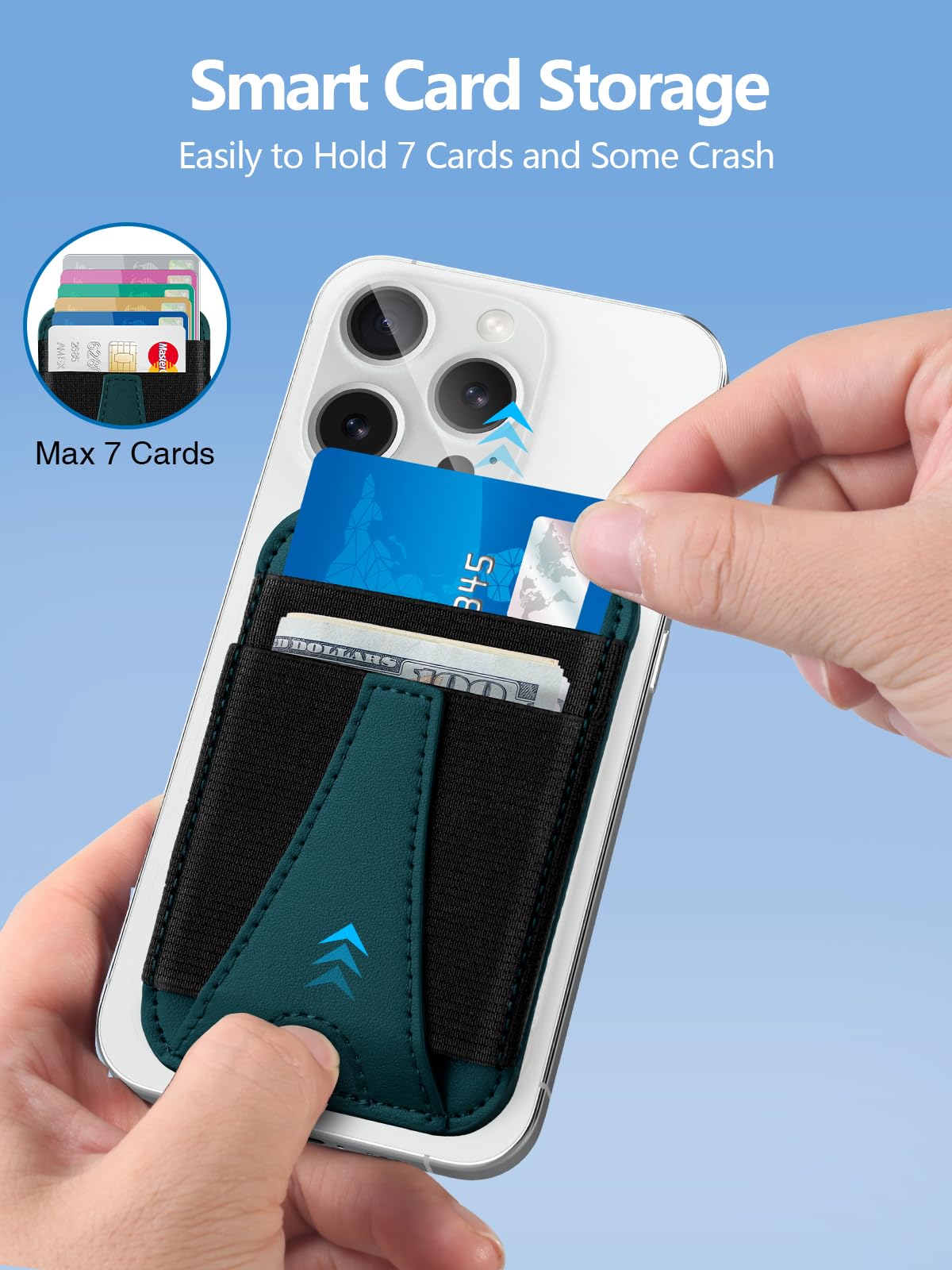 Miroddi MagSafe Wallet for iPhone 16/15/14/13/12 Series - Strong Magnetic Phone Wallet with RFID Protection, 2 Card Slots & Vegan Leather (Holds 7 Cards, Green) - Perfect for Everyday Use, Travel & Contactless Payments