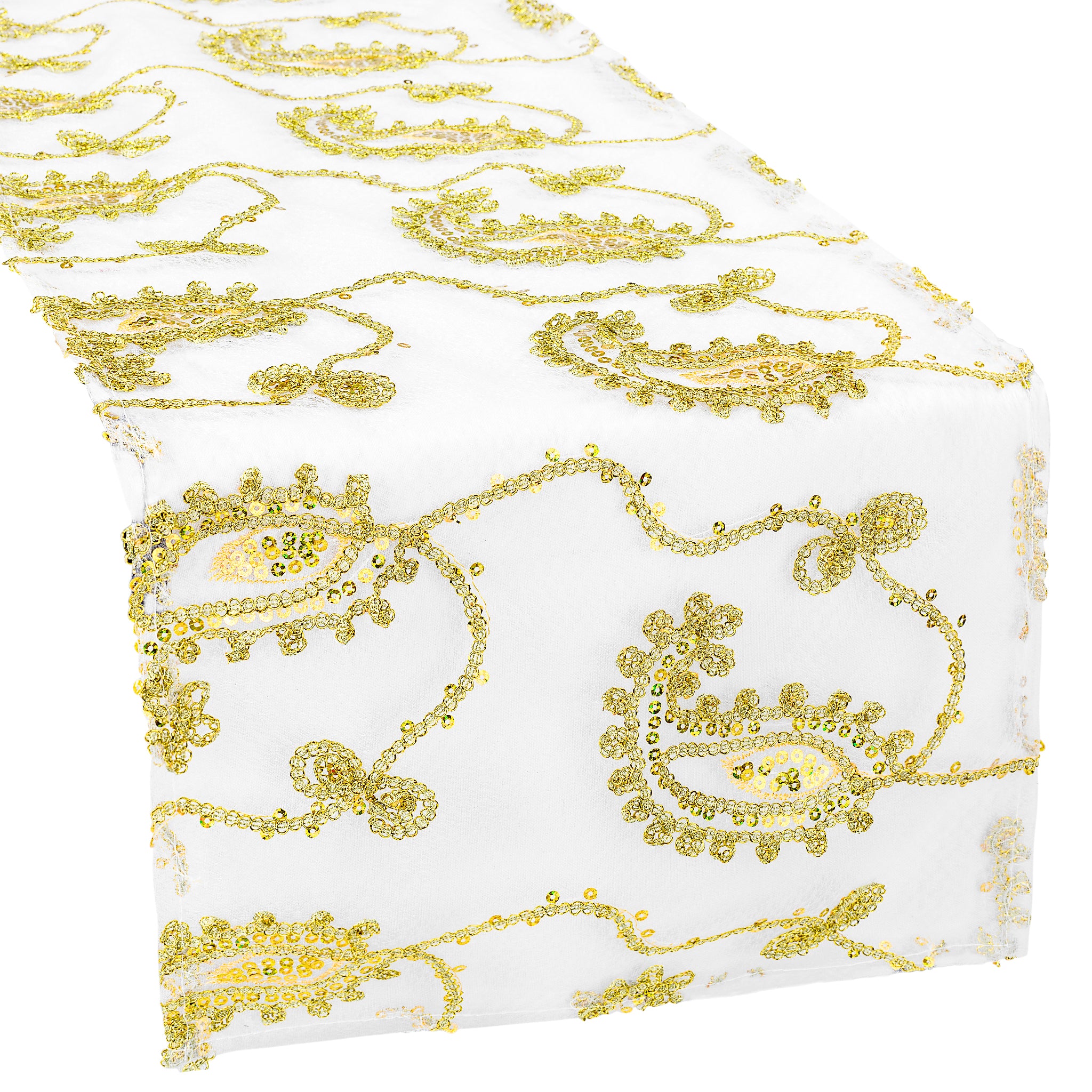 Elegant Gold Paisley Sequin Table Runner for Wedding, Party & Holiday Decor - Glamorous Dining Table Decoration