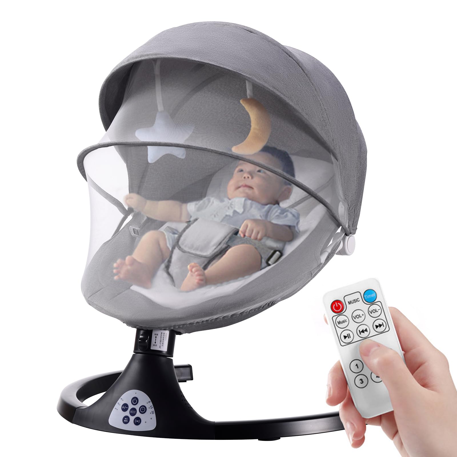 Electric Baby Swing with Bluetooth & Remote Control - 5 Speeds, 5-Point Harness for Infants 0-12 Months | Multi-Functional Baby Bouncer & Rocker for Nursery, Living Room, Backyard & Travel