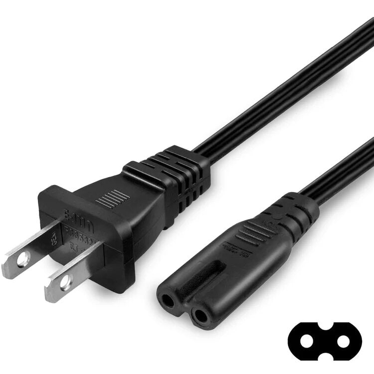 Universal 2 Prong Figure 8 Power Cord - 6ft Replacement AC Cable for Electronics - Compatible with TV, DVD Player, Speaker & More - Perfect for Home & Office Use