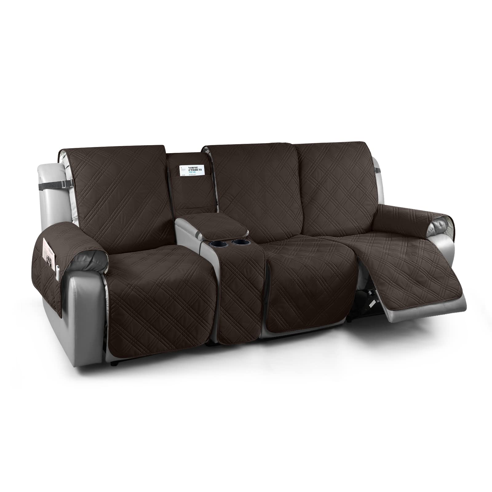 TAOCOCO 100% Waterproof Recliner Sofa Cover with Console - 3 Seat Stretchable Furniture Protector for Pets & Kids | Split Design with Secure Straps | Chocolate Brown | Perfect for Living Room, Family Room & Home Theater Use