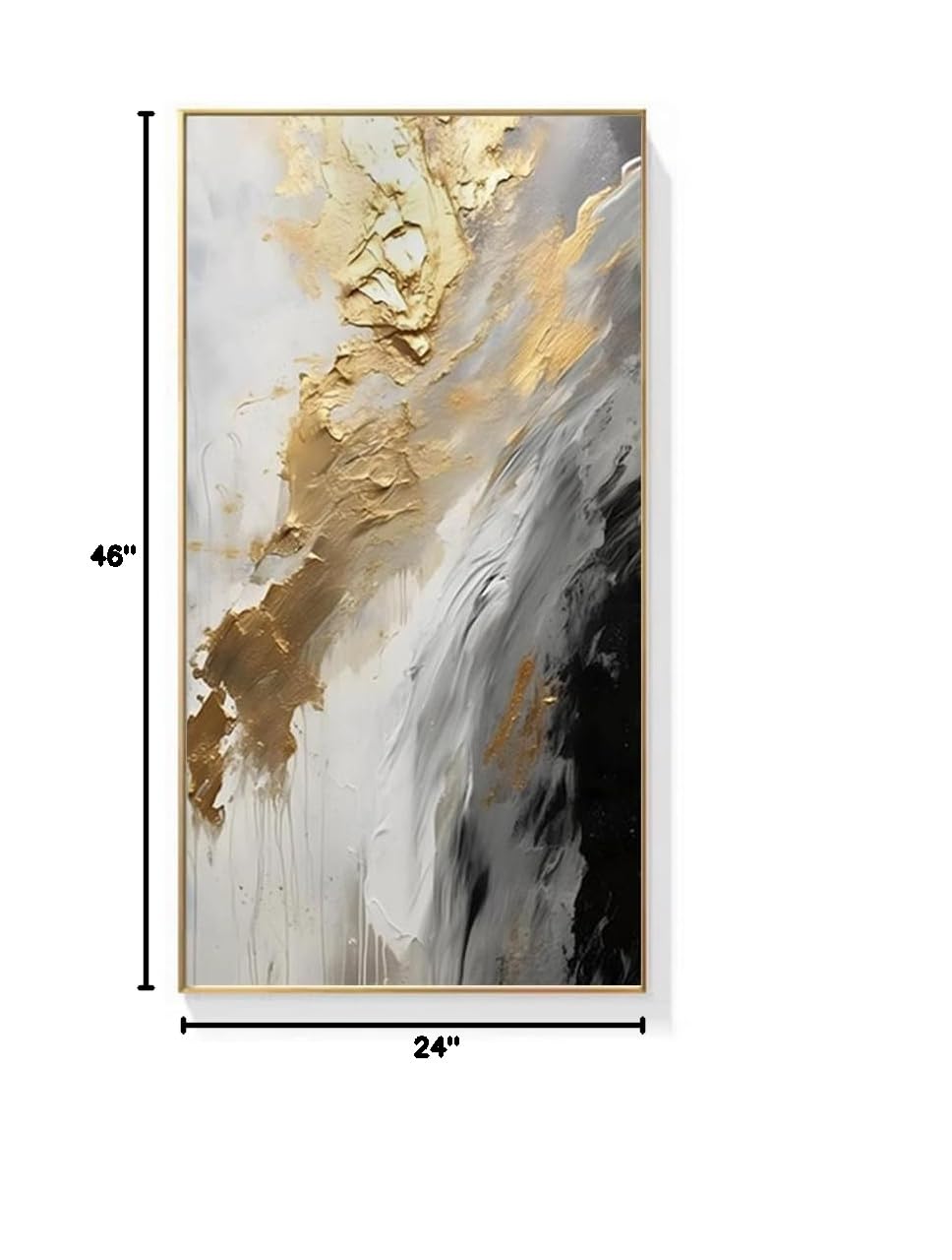 Hand-Painted Gold Abstract Oil Painting on Canvas - Framed White & Black Wall Art (24x48 Inch) for Living Room, Bedroom, Kitchen & Entrance Hall Decor | Large Modern Home Decoration Picture for Wall Display & Interior Design