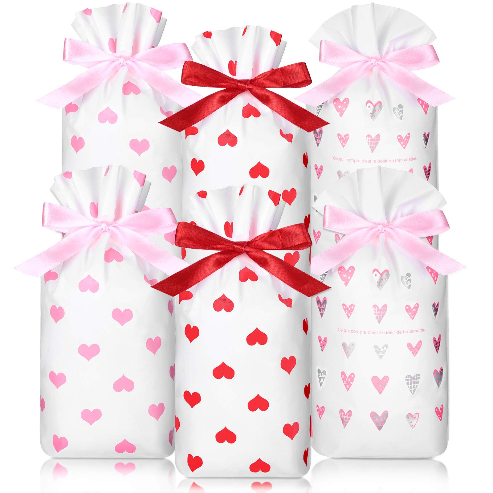 60-Piece Valentine's Day Treat Bags for Kids - Heart-Shaped Goodie Bags, Pouches & Cookie Bags for Classroom Parties, School Exchanges & Valentine's Day Celebrations