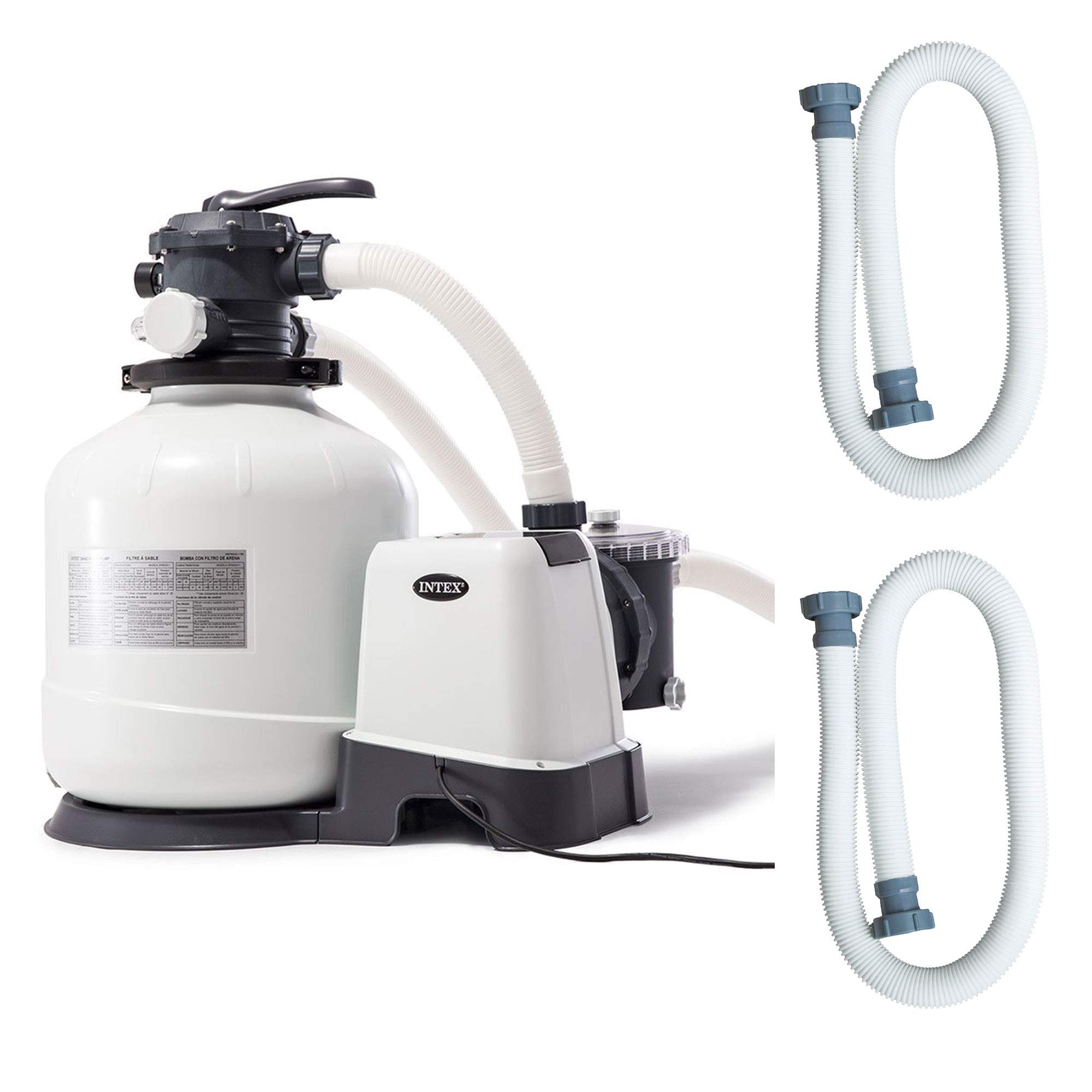 Intex 3000 GPH Above Ground Pool Sand Filter Pump with 1.5 Inch Pump Hose (2 Pack) - Powerful Filtration System for Crystal Clear Swimming Pool Water - Perfect for Backyard, Inflatable and Metal Frame Pools