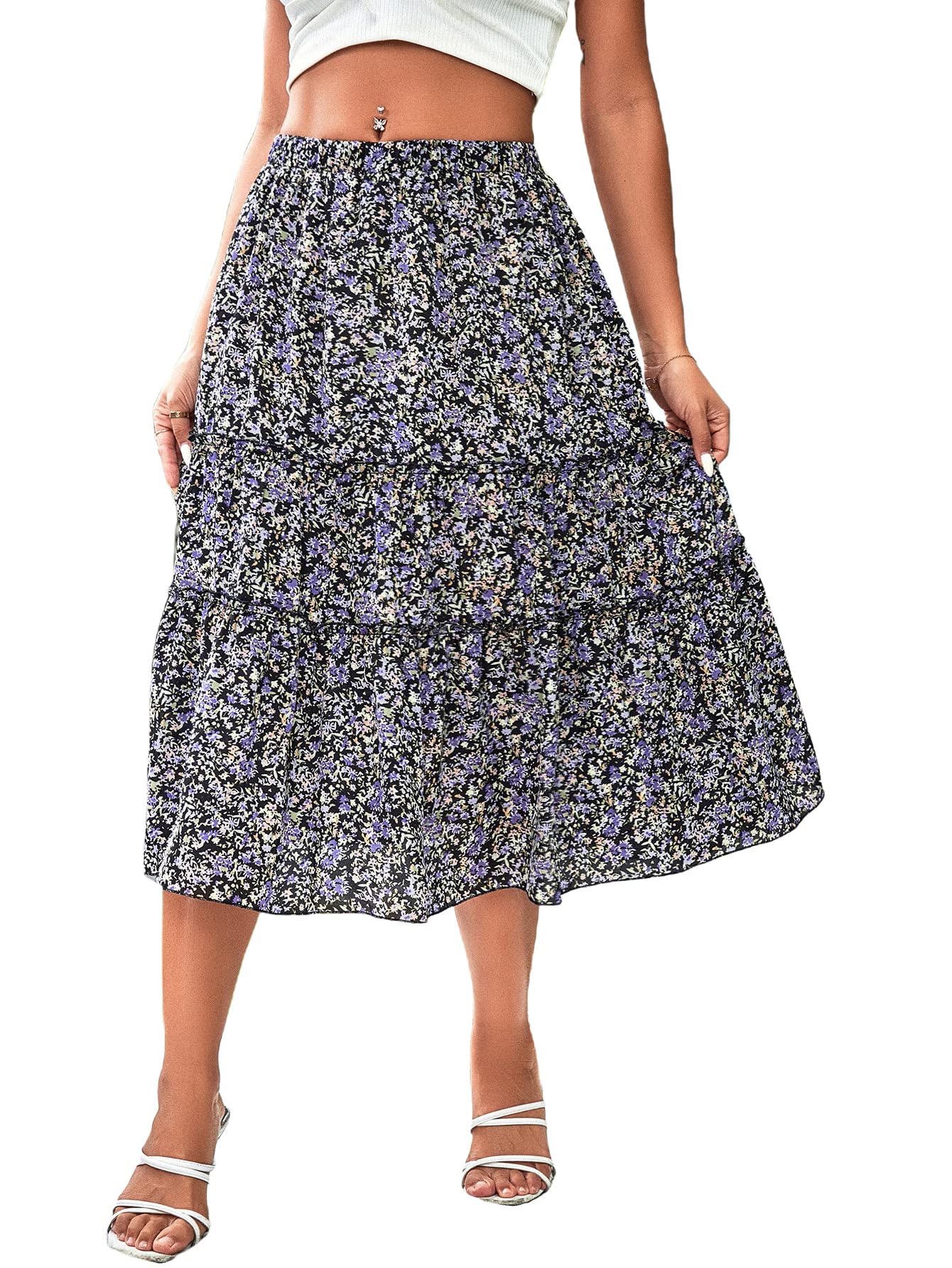 Milumia Women's Vintage Dalmatian Print A-Line High Waist Flare Midi Skirt - Flowy Retro Style for Casual Outfits, Date Nights & Office Wear