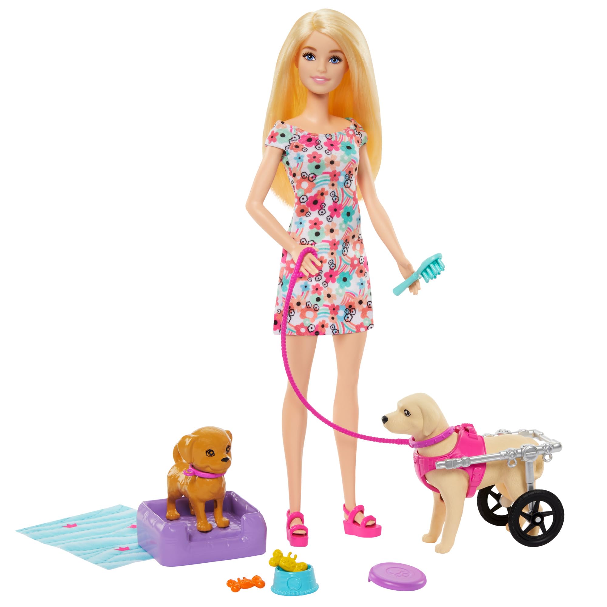 Barbie Blonde Doll with Removable Wheelchair, 2 Pets & Accessories - Interactive Play Toy for Kids Ages 3+ (Mattel HTK37) | Pretend Play, Birthday Gift, Collectible Doll for Girls