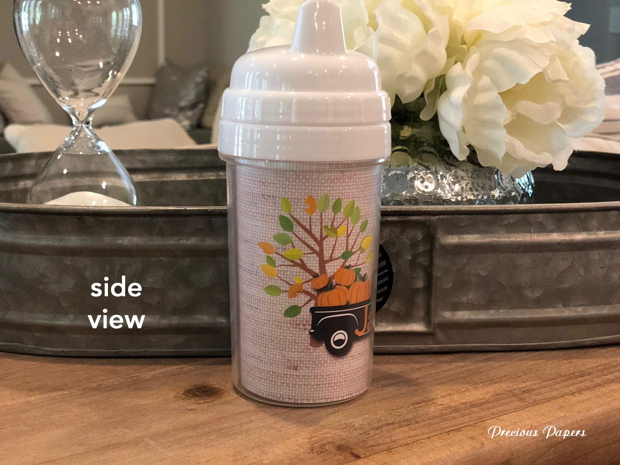 Personalized Rustic Fall Sippy Cups for Kids - Truck & Pumpkin Design - BPA-Free Spill-Proof Toddler Cups - Perfect for Autumn Parties, Thanksgiving & Holiday Gift Giving
