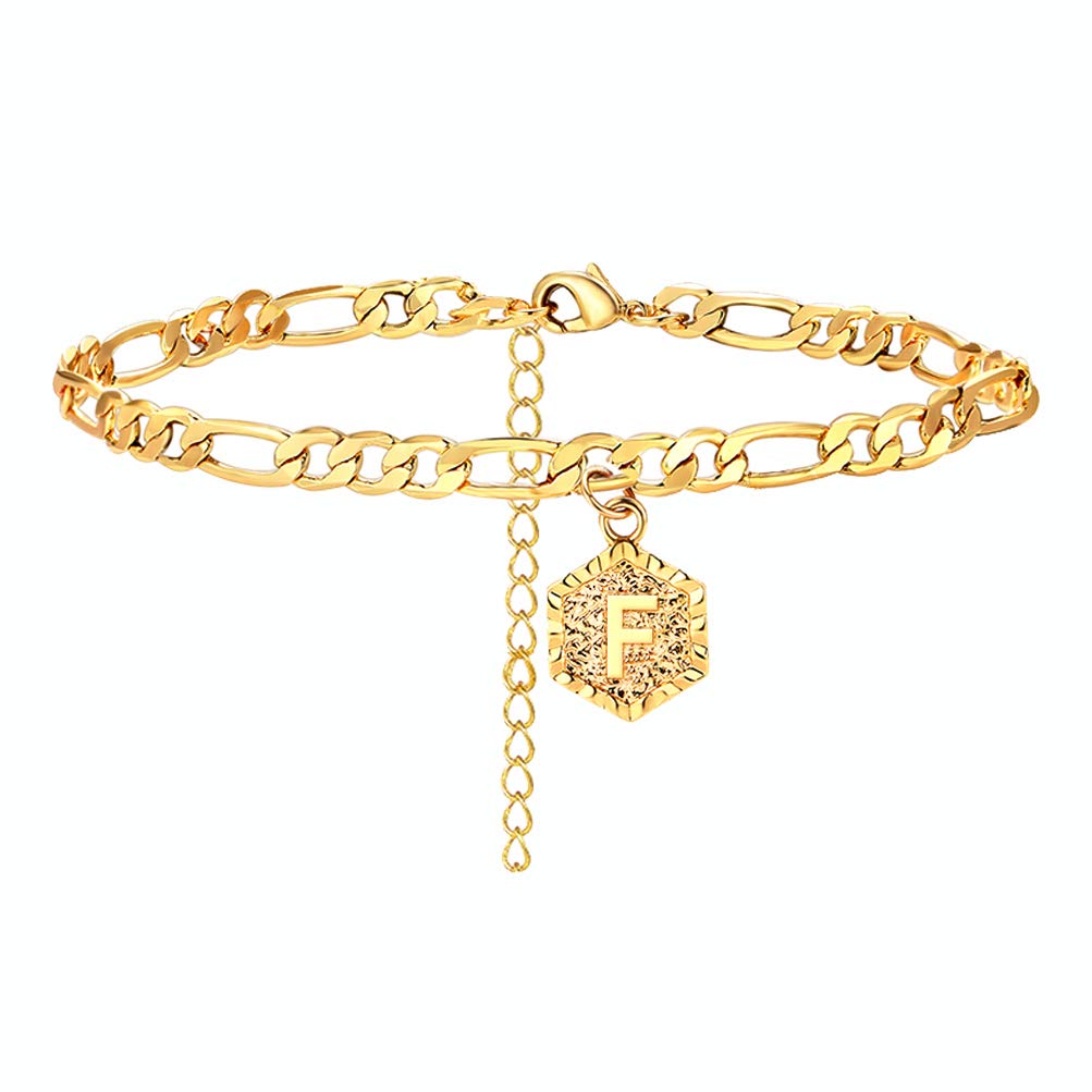 14K Gold Initial Anklet for Women - Dainty Alphabet Letter Cuban Link Ankle Bracelet | Waterproof Barefoot Jewelry | Perfect for Summer, Beach, Wedding & Everyday Wear
