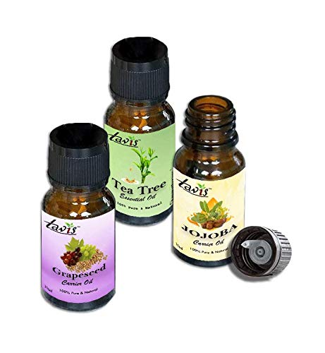 Pure Grapeseed Oil, Jojoba Oil & Tea Tree Oil Set for Skin & Hair Care - Natural Moisturizer for Face, Scalp & Body - Essential Oils for DIY Beauty & Aromatherapy