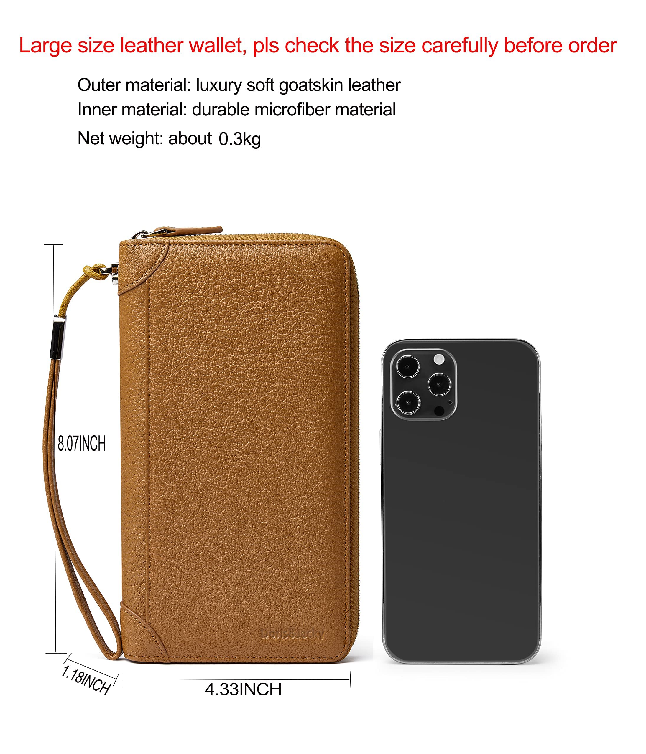 DORIS&JACKY RFID Leather Wallet - Large Capacity Travel Wristlet Bag for Women