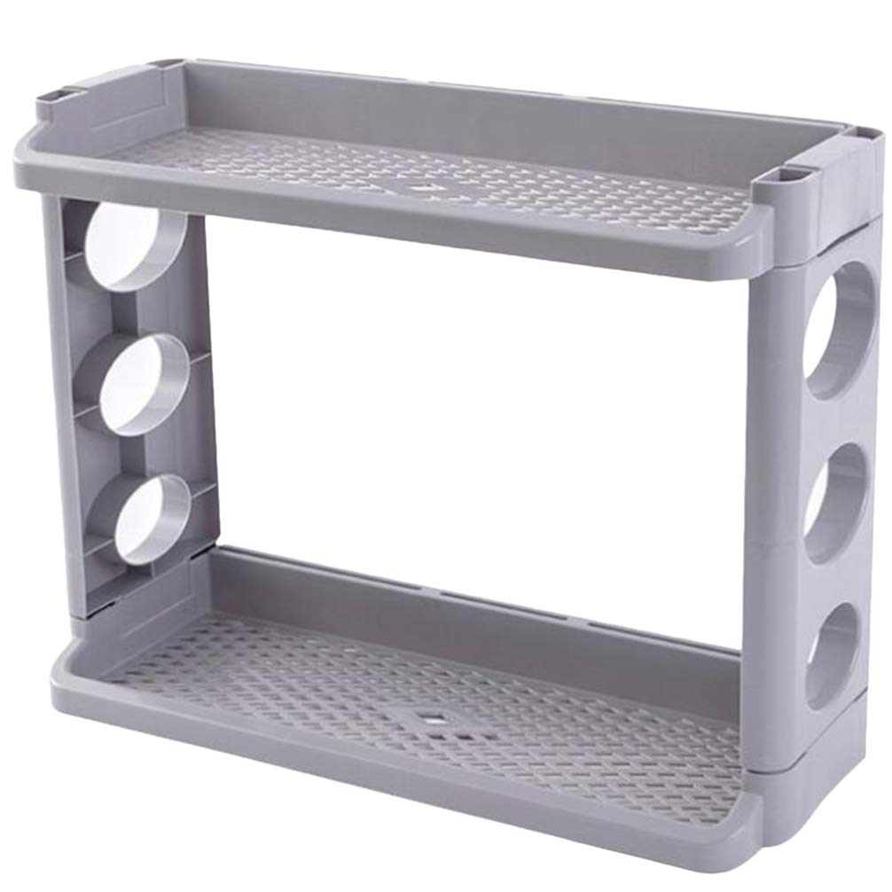 2 Tier Spice Rack Organizer - Multifunctional Kitchen Counter Shelf for Seasoning Storage, Knife Block & Utensils | Space-Saving Grey Countertop Organizer for Spices, Bottles & Cutlery - Perfect for Small Kitchens & Pantry Organization