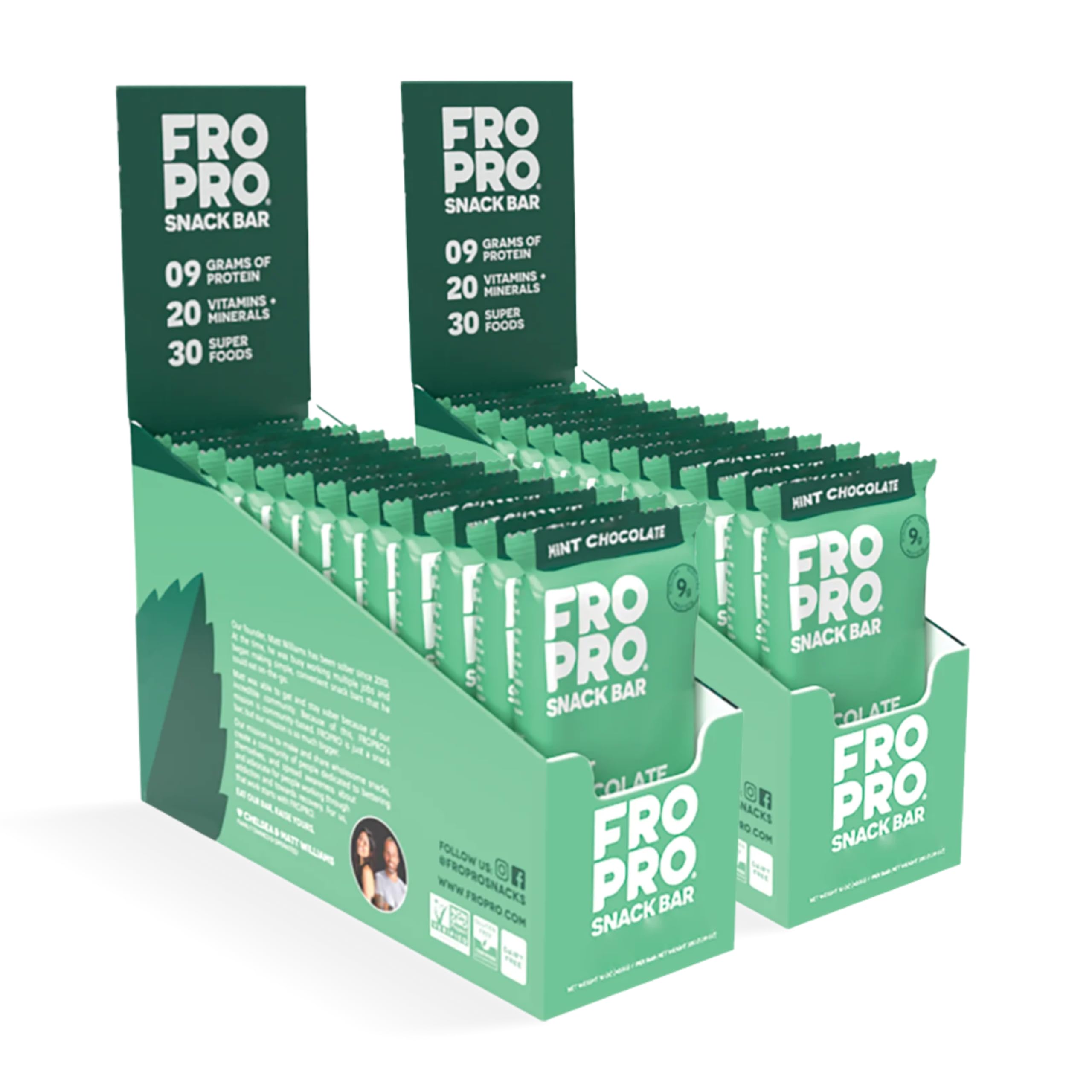FROPRO Plant Based Protein Snack Bars - Vegan, Gluten Free, Dairy Free, Soy Free, Low Calorie High Protein Energy Bars | Mint Chocolate Flavor, 24 Count Pack | Perfect for Post-Workout Recovery, Healthy Snacking & On-the-Go Nutrition